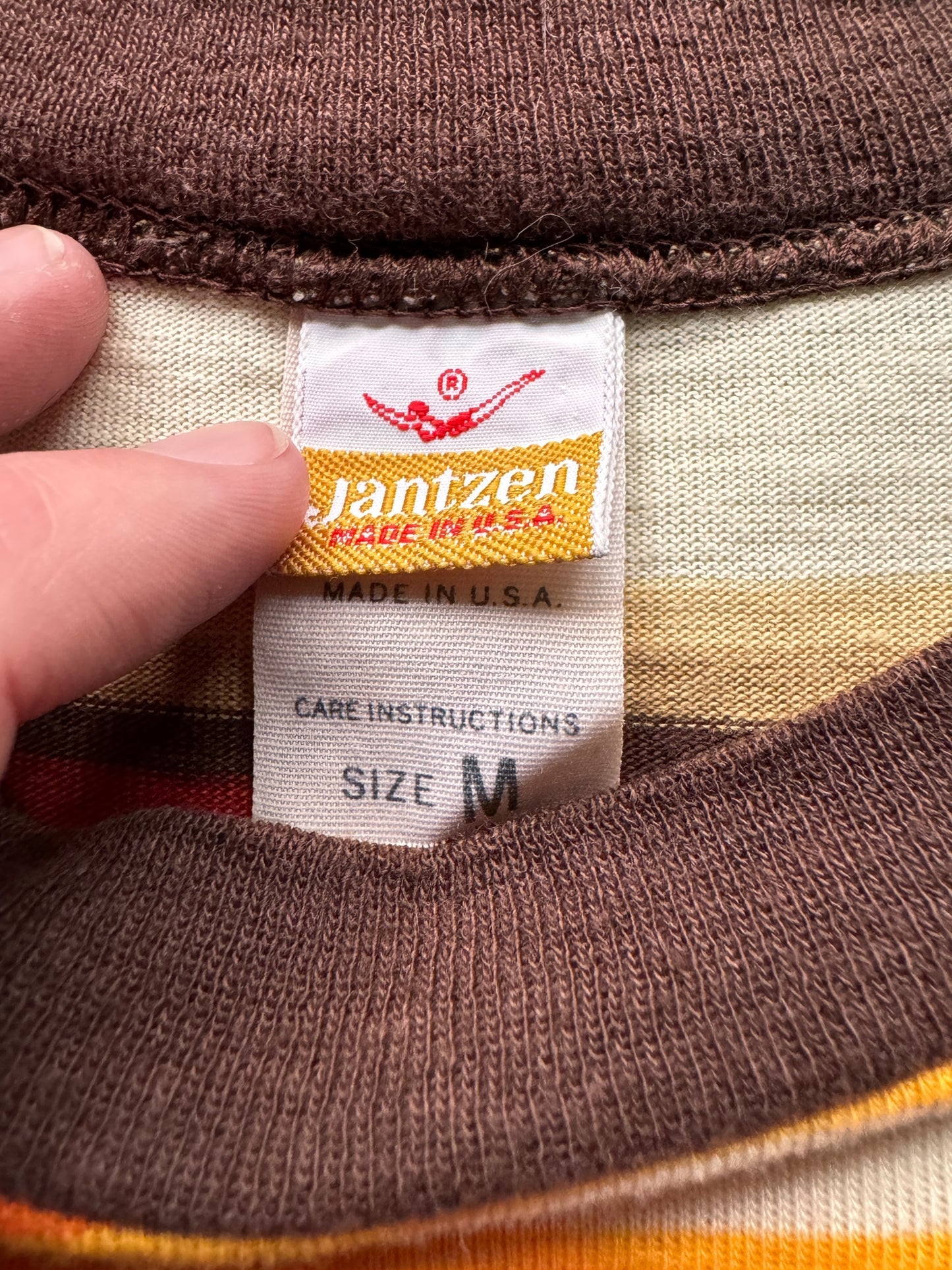 tag on Vintage 70s Jantzen Striped Cotton Tee Size M