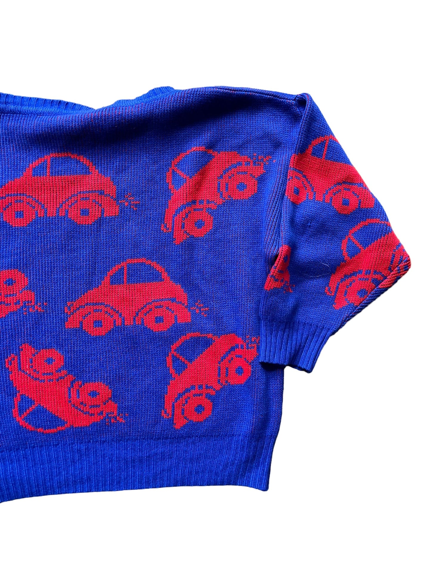 Back right side view of Vintage 1970s Volks Wagen Bug Sweater SZ XL | Barn Owl Sweaters | Seattle Vintage