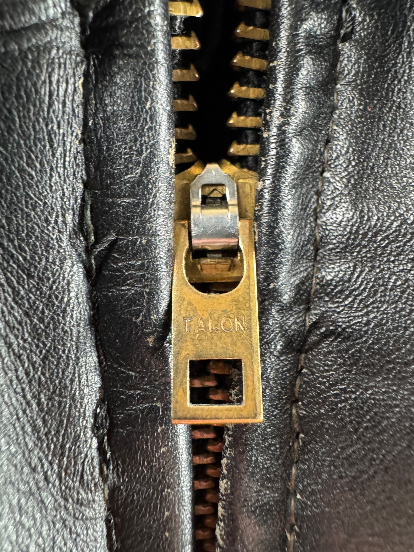 Zipper close up on Vintage Lesco Leather Jacket