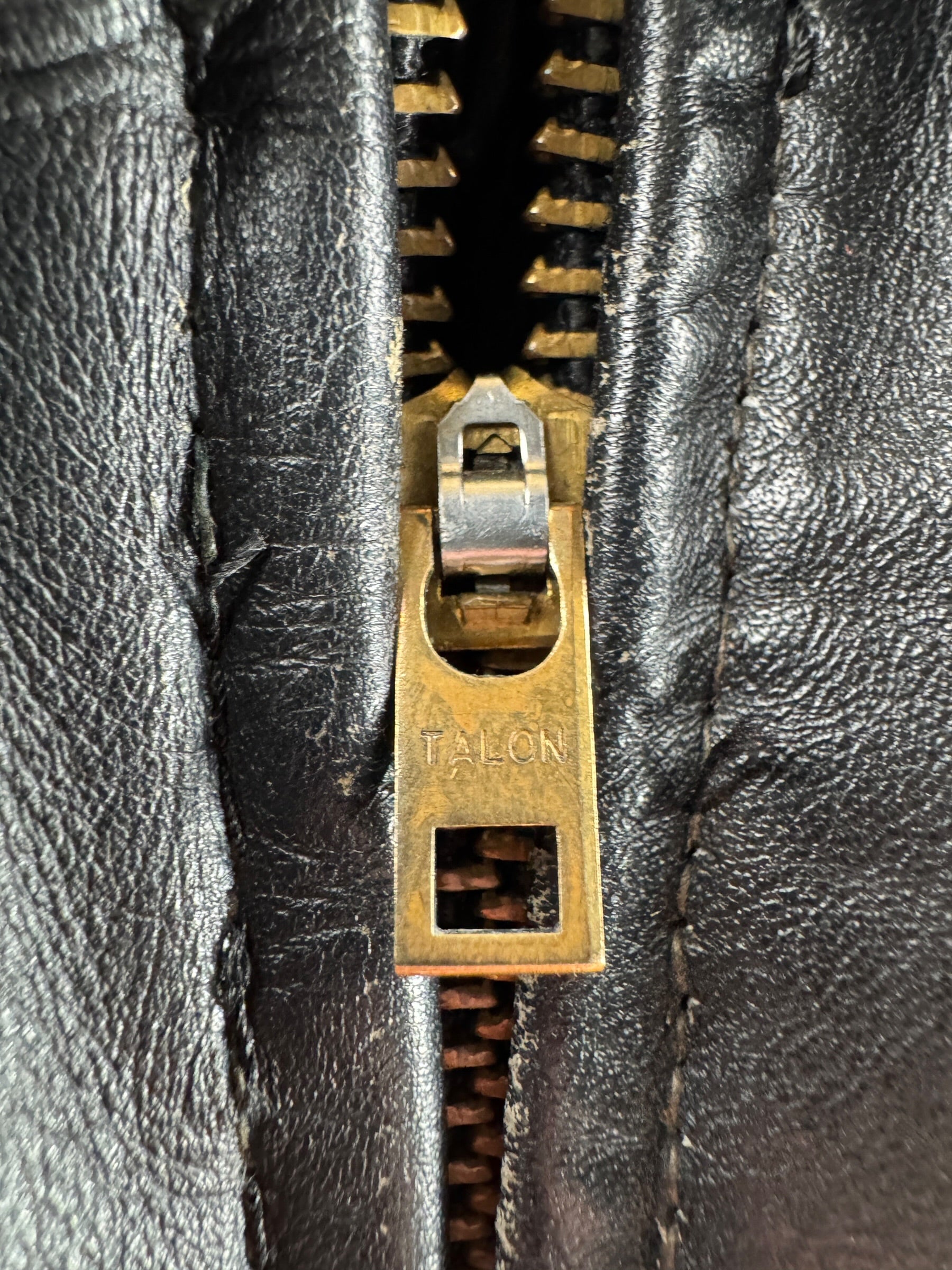 Zipper close up on Vintage Lesco Leather Jacket