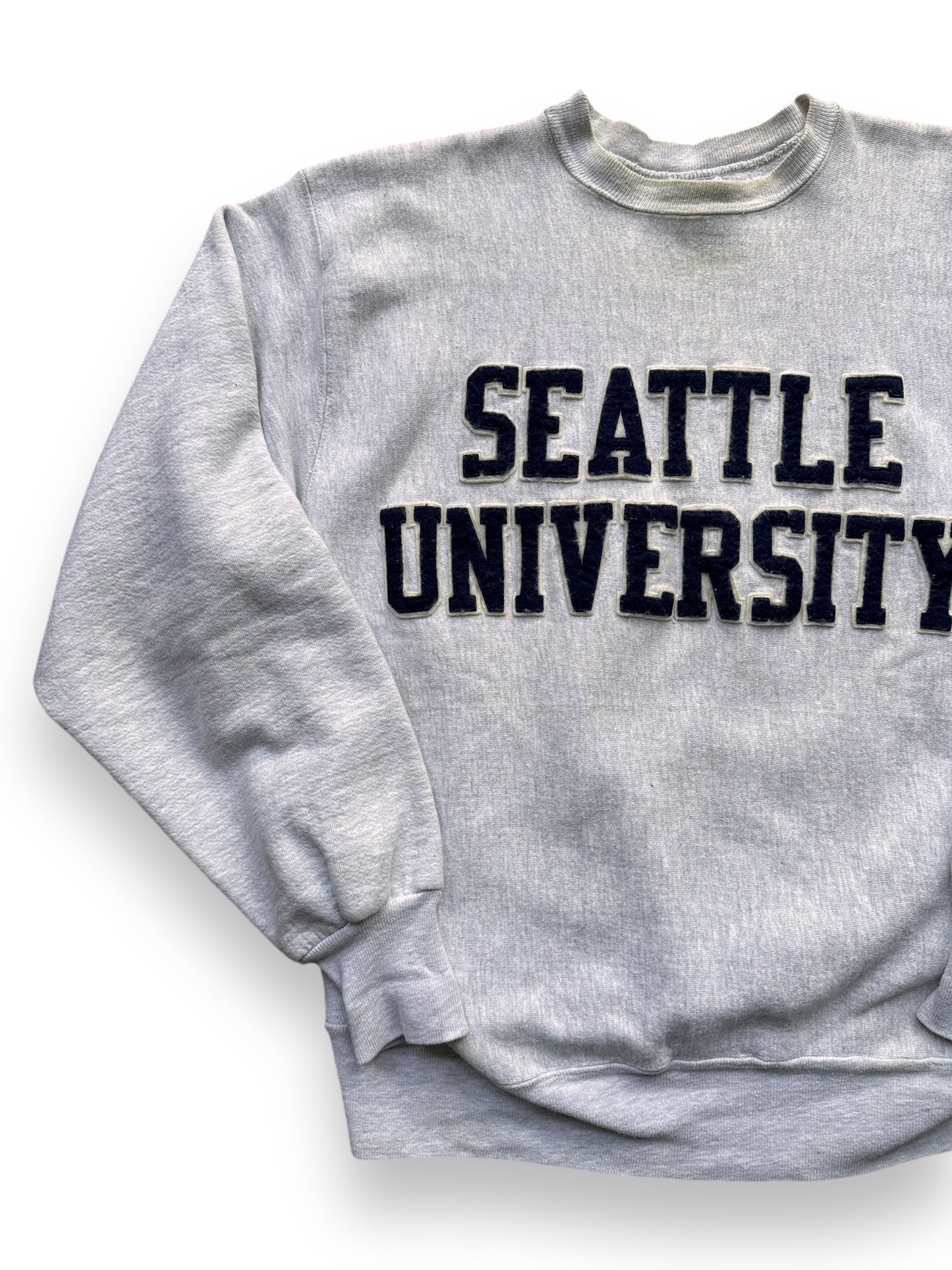 front right of Vintage Seattle University Reverse Weave Crewneck SZ XL