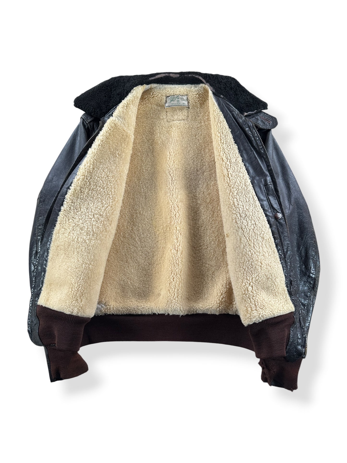 Inside of Vintage LL Bean Script Era Lambskin G1 Style Leather Jacket SZ M