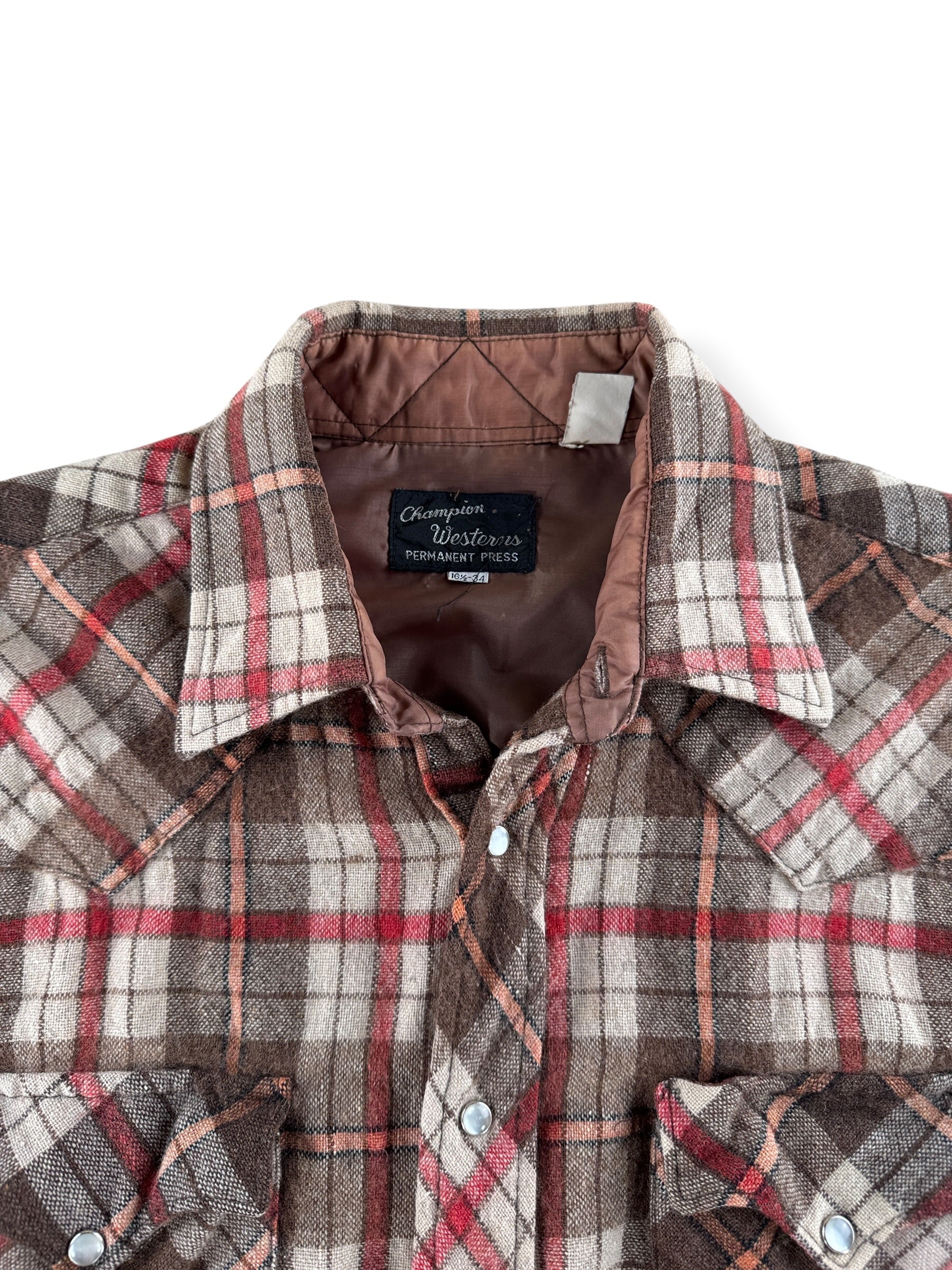 Collar on Vintage Champion Westerns Wool Flannel Pearlsnap SZ 16 1/2 - AS IS