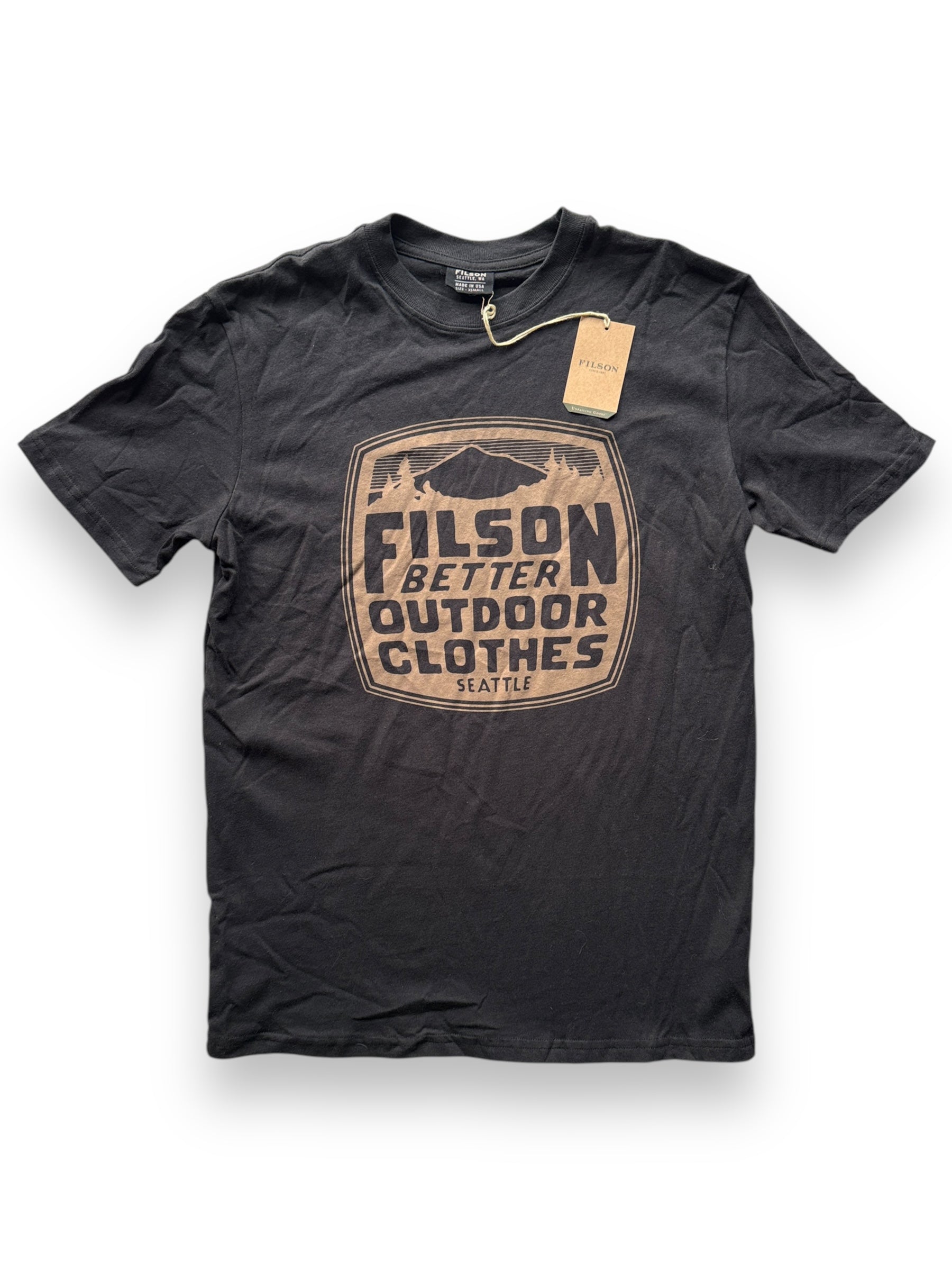 front of NWT Black Filson Better Outdoor Clothes Tee SZ XS