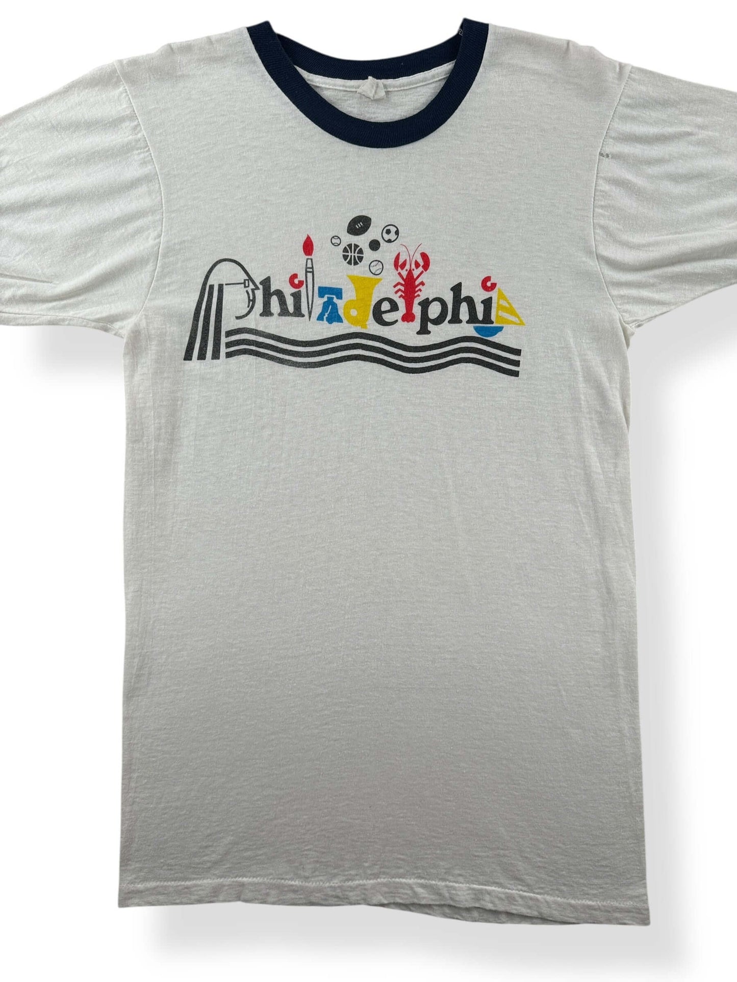 Front Close Up of Vintage Philly Ringer Tee SZ M (Fits XS)