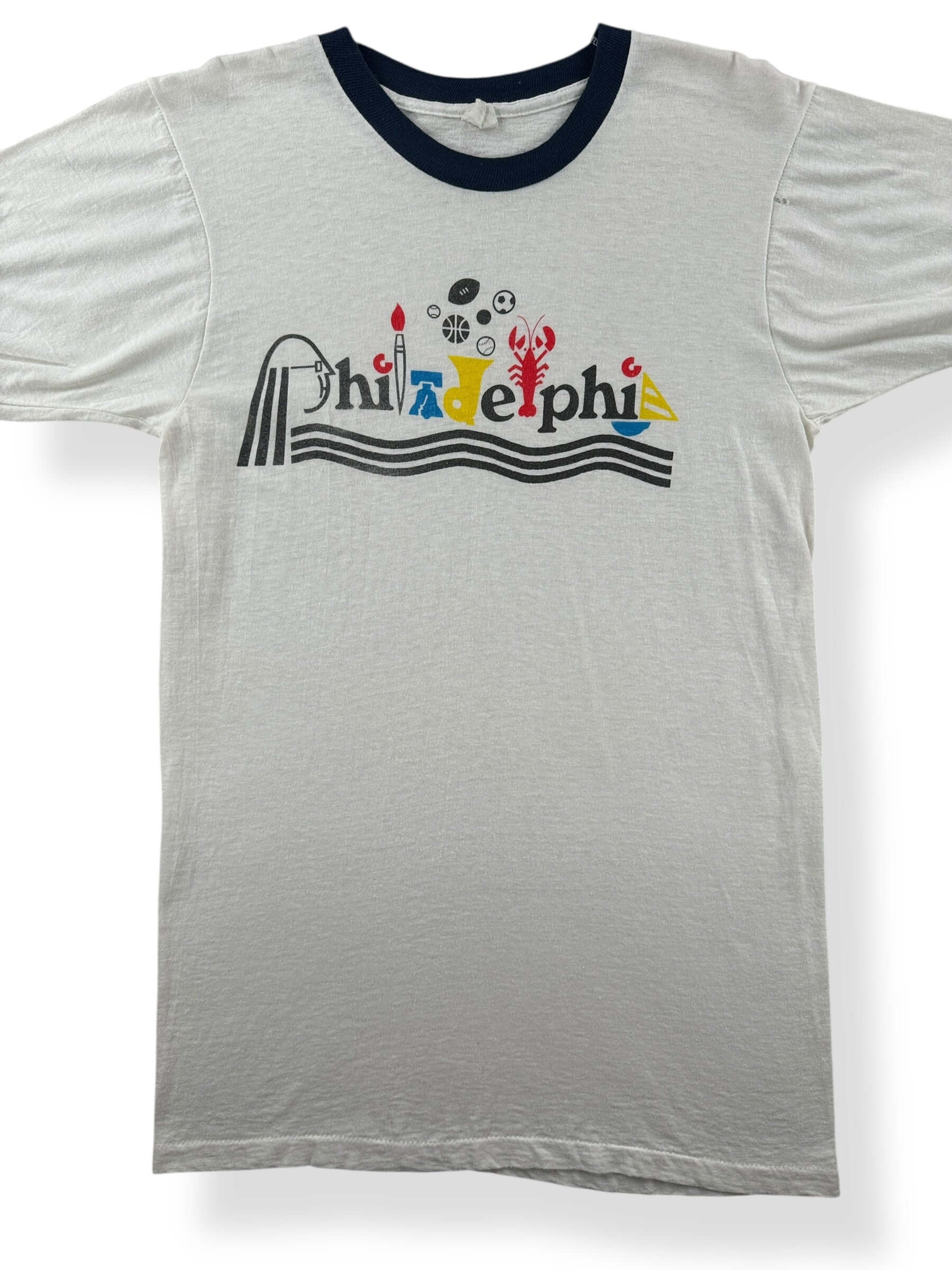 Front Close Up of Vintage Philly Ringer Tee SZ M (Fits XS)
