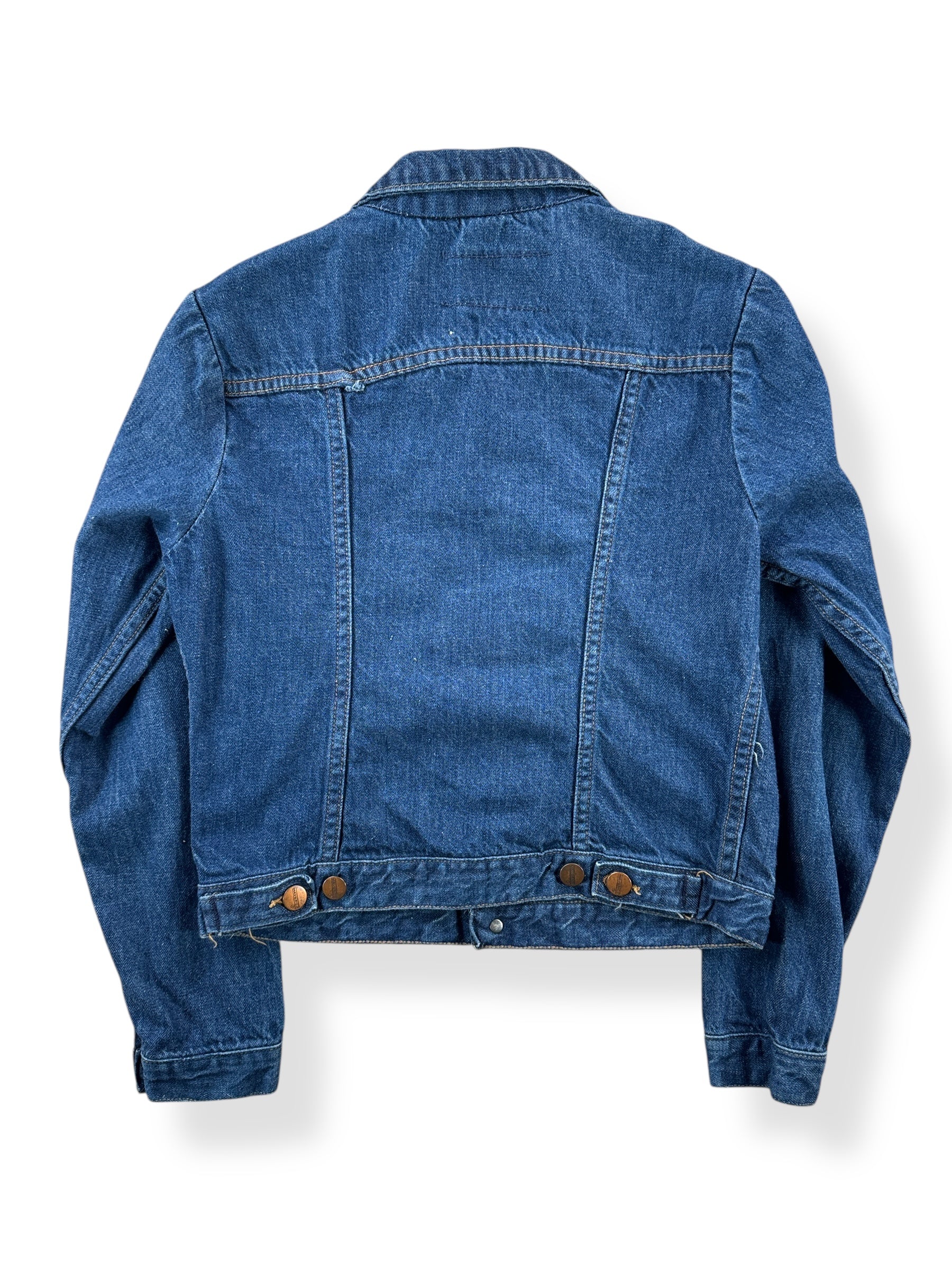 Back of Vintage Women's Dark Maverick 3 Pocket Denim Jacket SZ XS
