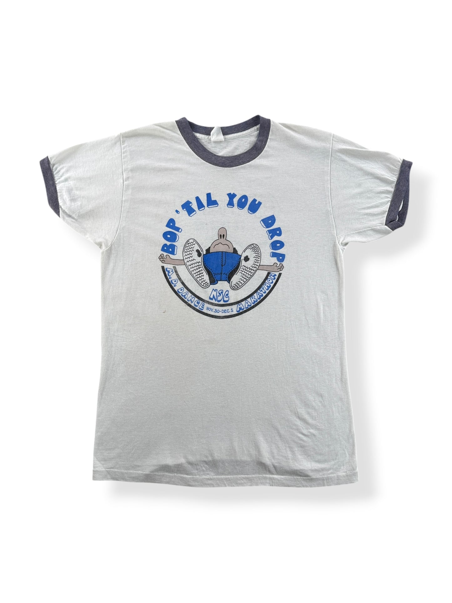 Front of Vintage 70s Era Bop Til You Drop Olympia Beer Ringer Tee SZ S