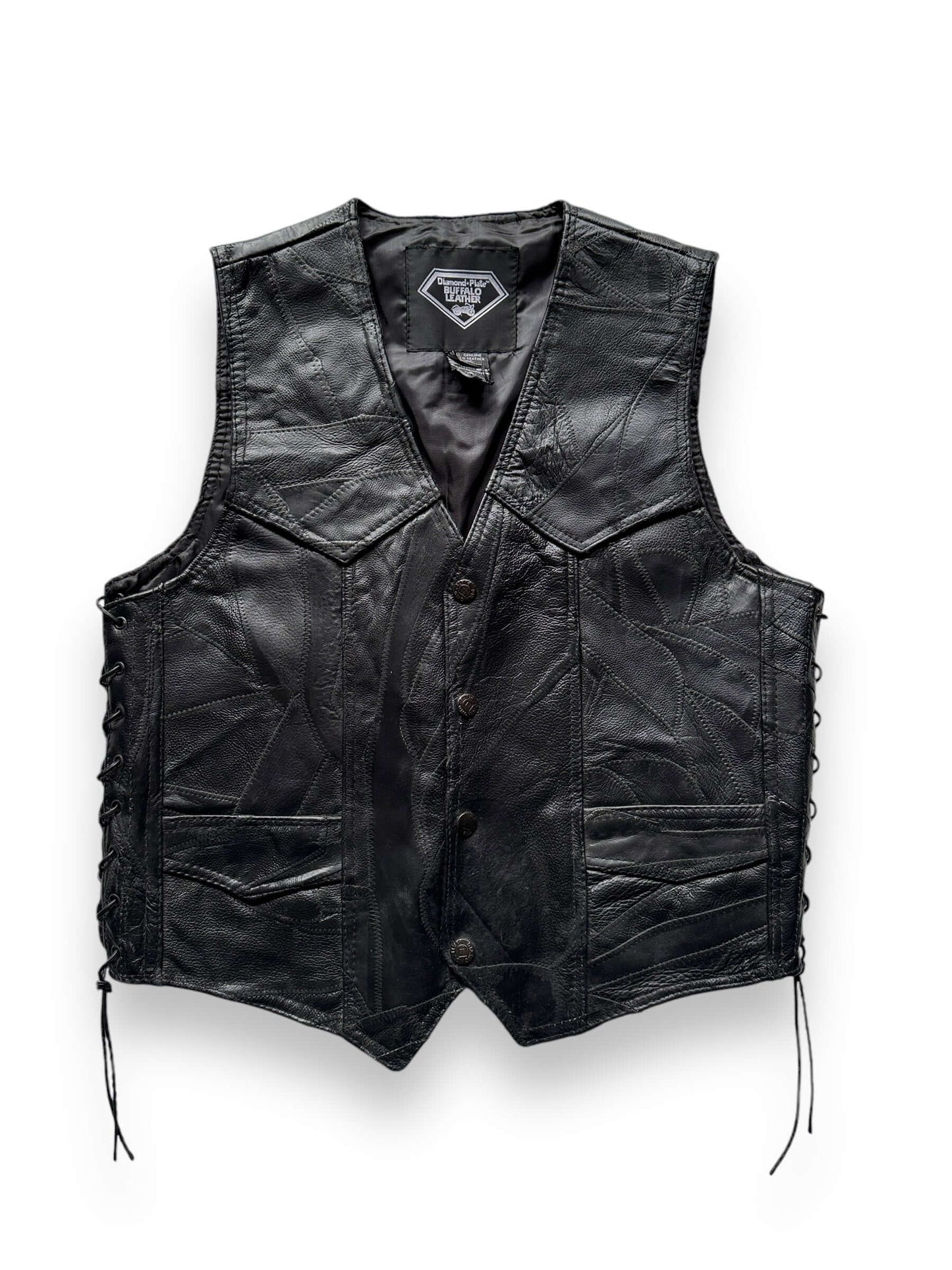 front of Vintage Buffalo Leather Patchwork Vest SZ M