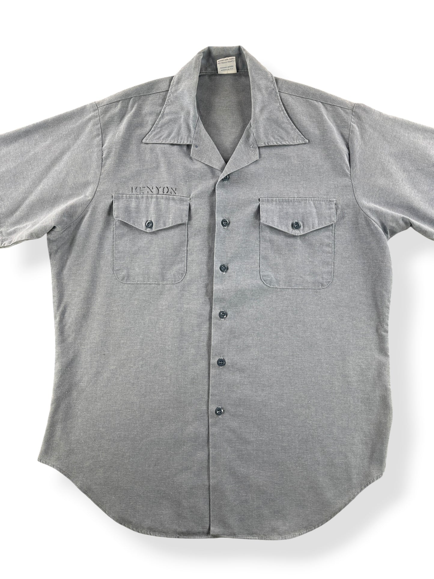 Front Close Up of Vintage Seafarer Stenciled Chambray Shirt SZ L