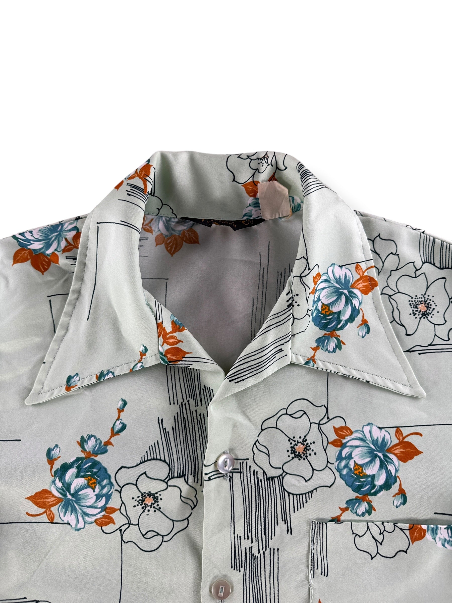 Collar on Vintage Mr. Jan Floral Patterned Polyester Shirt SZ L