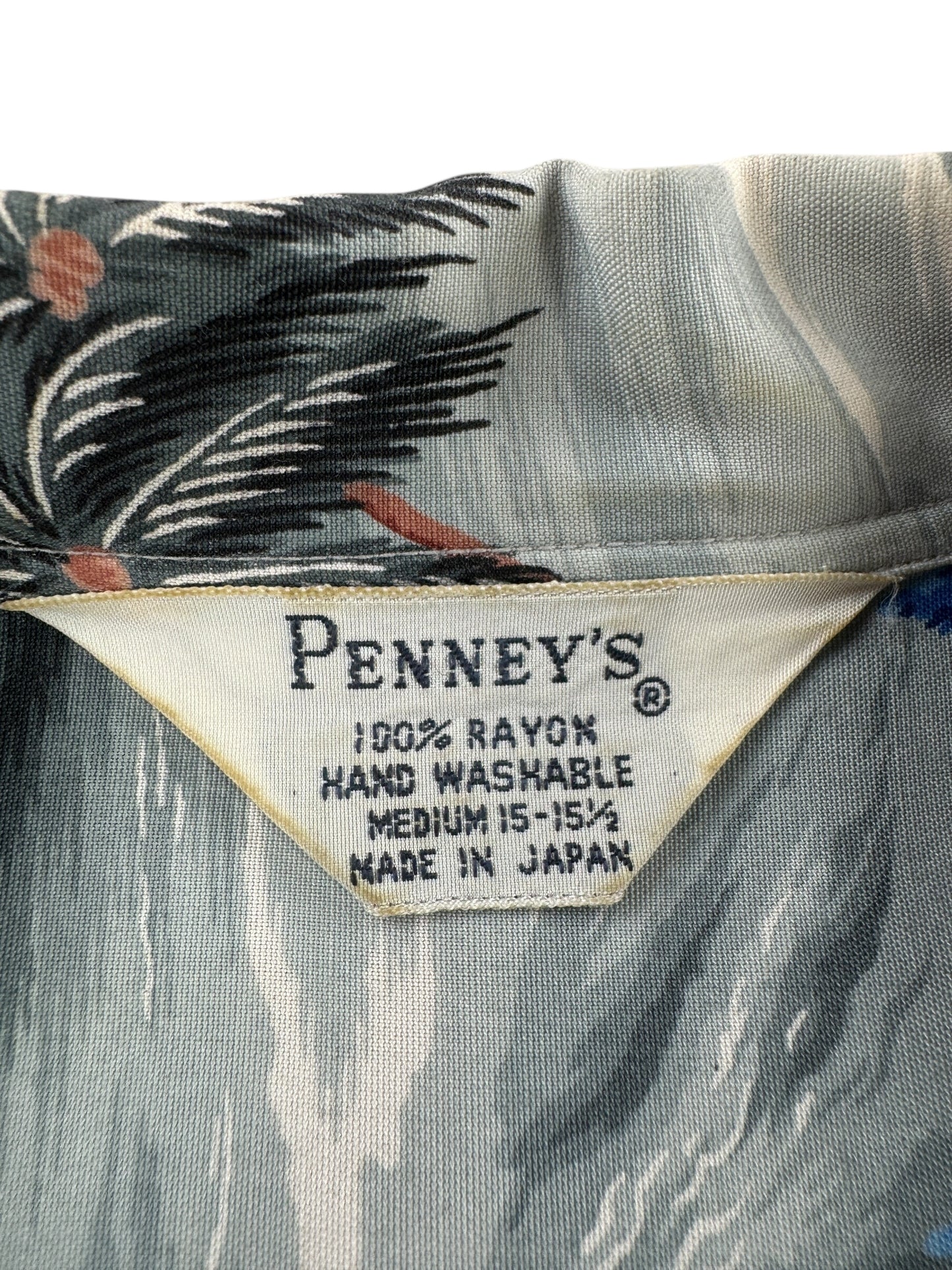 Tag on Vintage Penney's Rayon Aloha Shirt SZ M