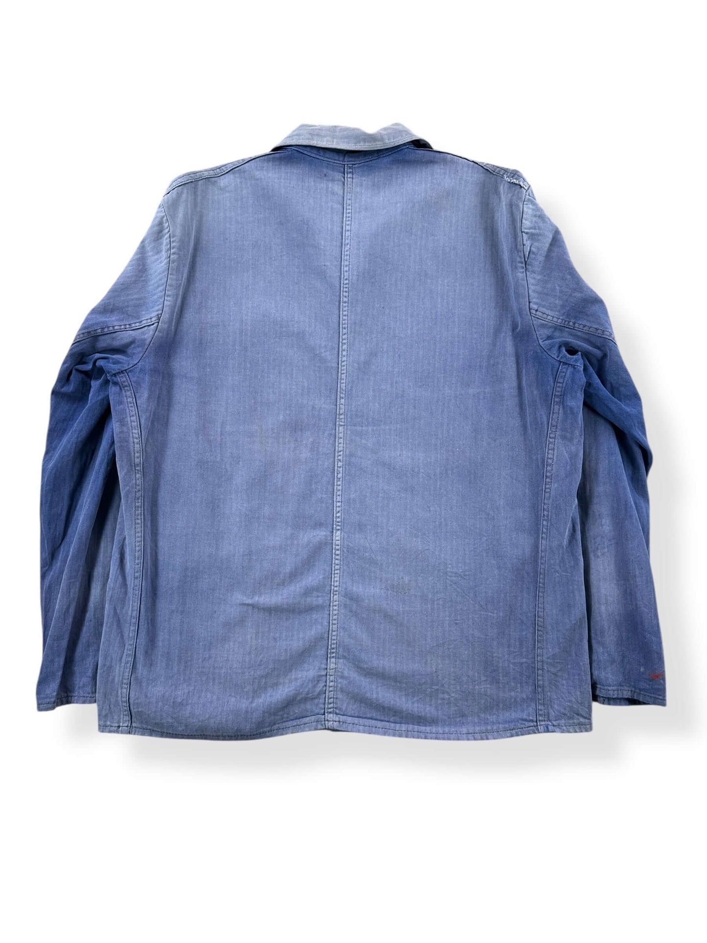 Back of Vintage Perfectly Sunfaded HBT French Chore Coat SZ L