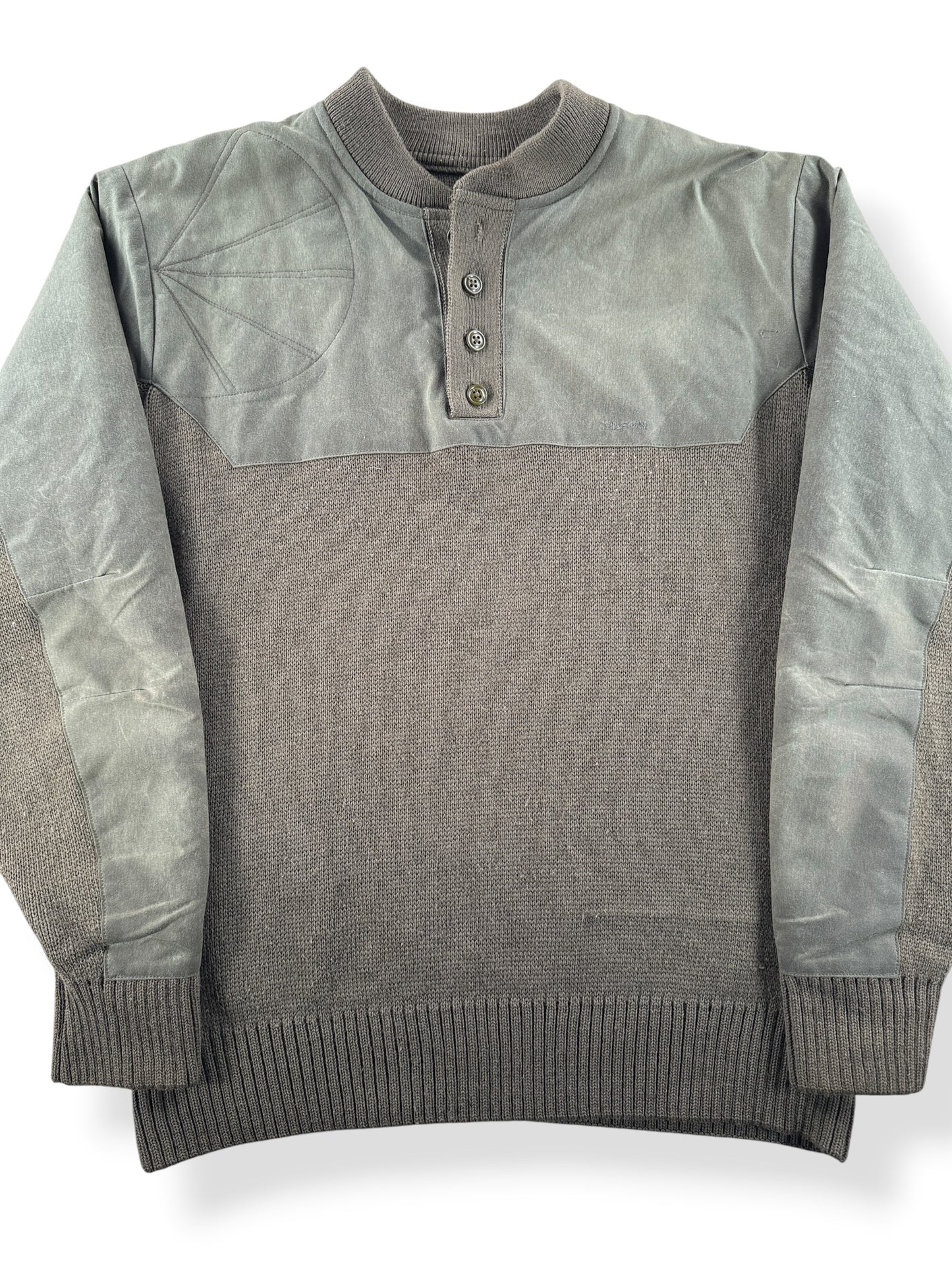 Front Close Up of Filson Henley Guide Sweater SZ L