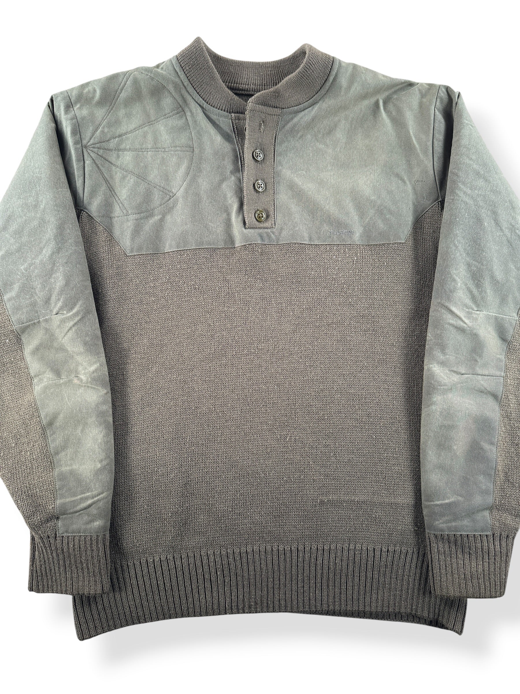 Front Close Up of Filson Henley Guide Sweater SZ L
