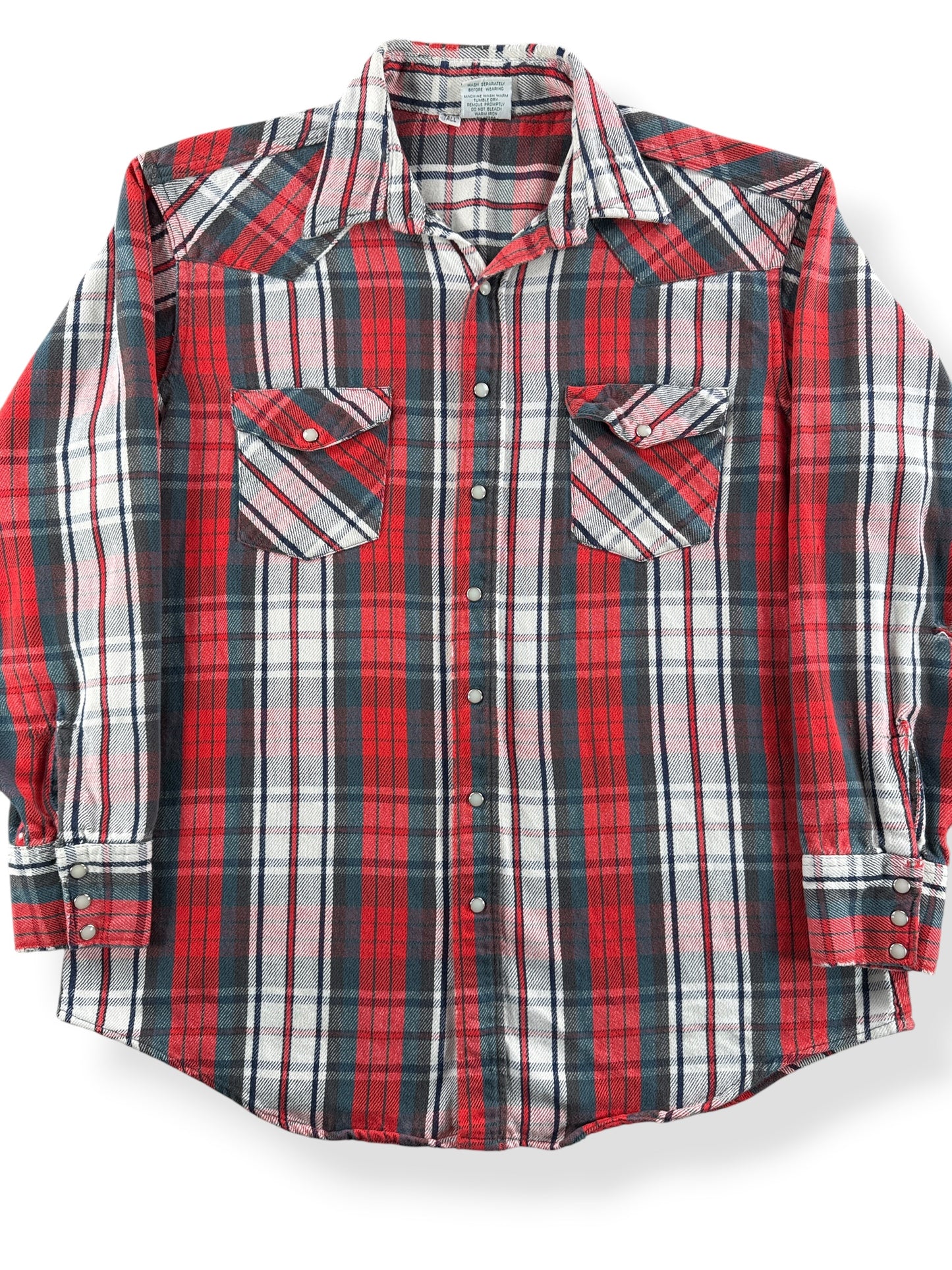 Close up of front on Vintage Prentiss Pearl Snap Cotton Flannel 