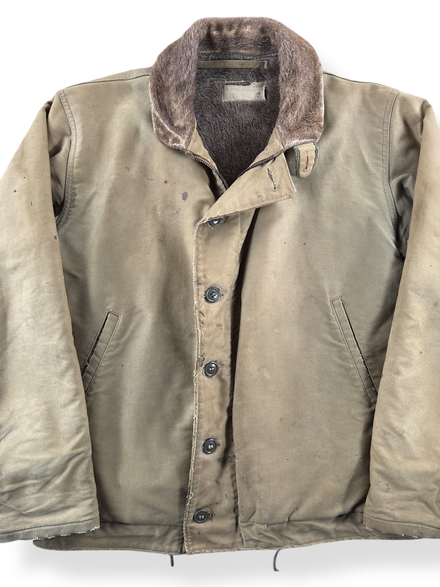 Front Close Up of Vintage WW2 USN N1 Deck Jacket SZ 40