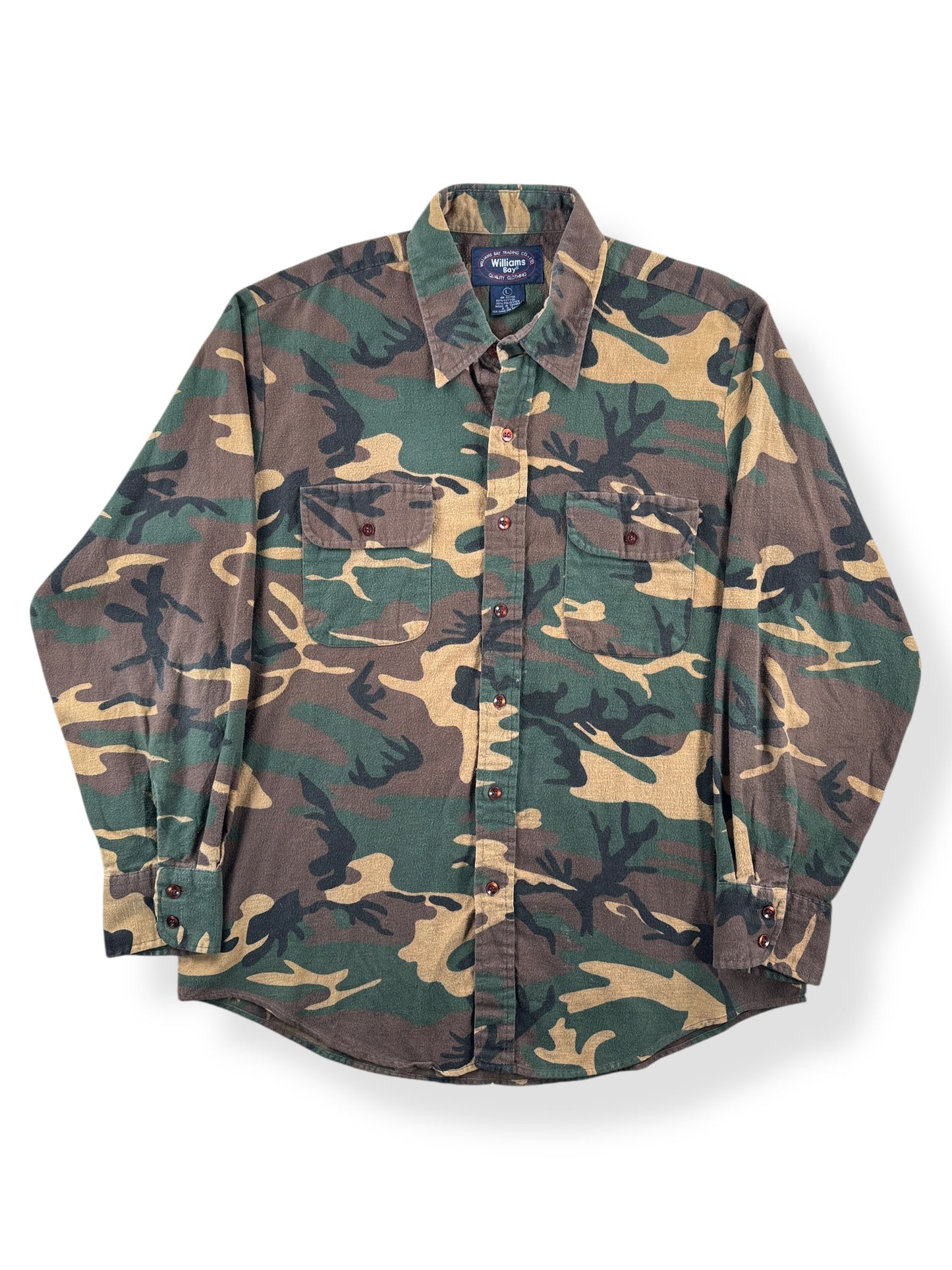 Front of Vintage Williams Bay Camo Chamois Shirt SZ L