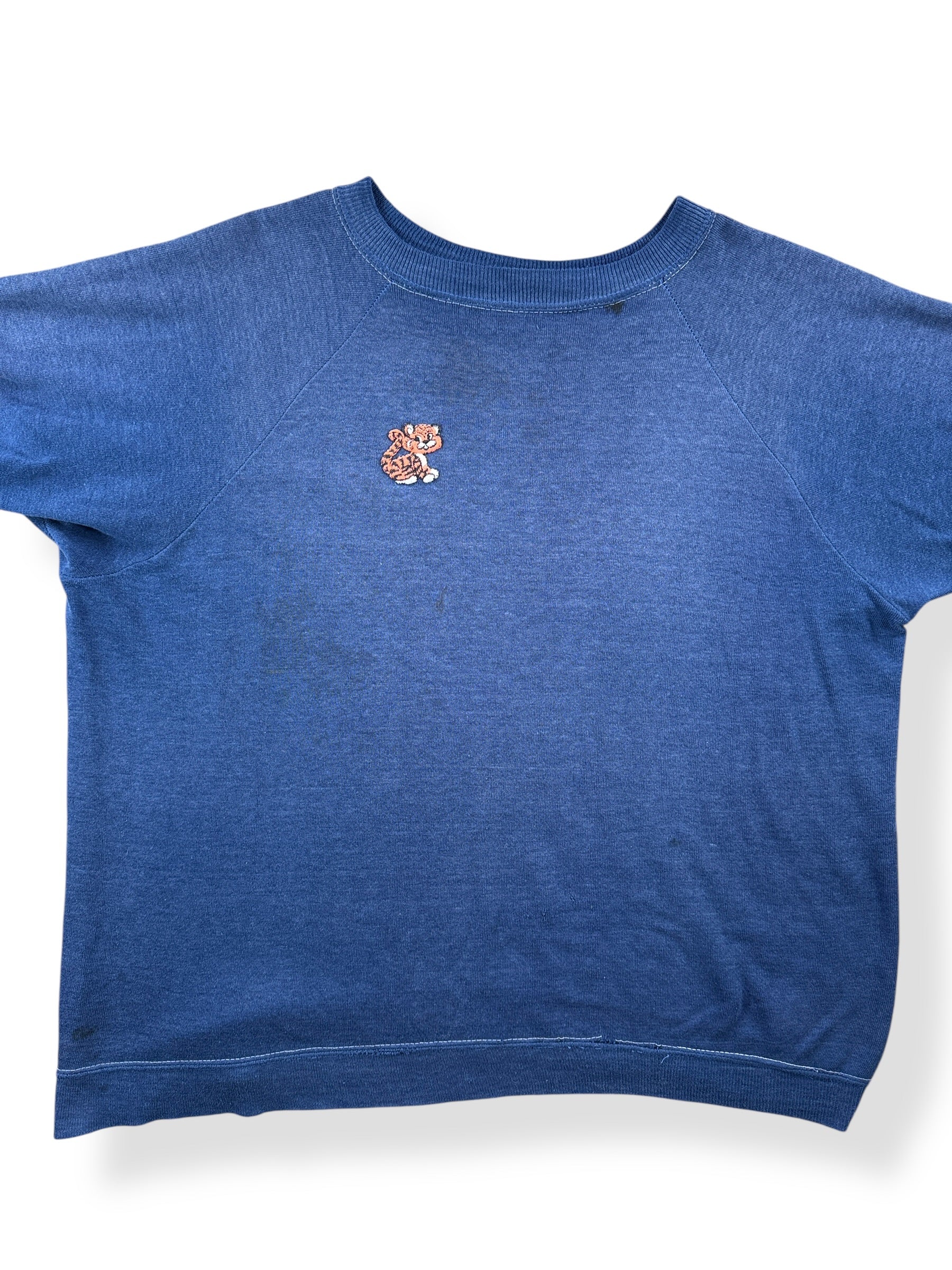 Front Close Up of Vintage 70s Tiger Patch Short Sleeve Sweatshirt SZ L
