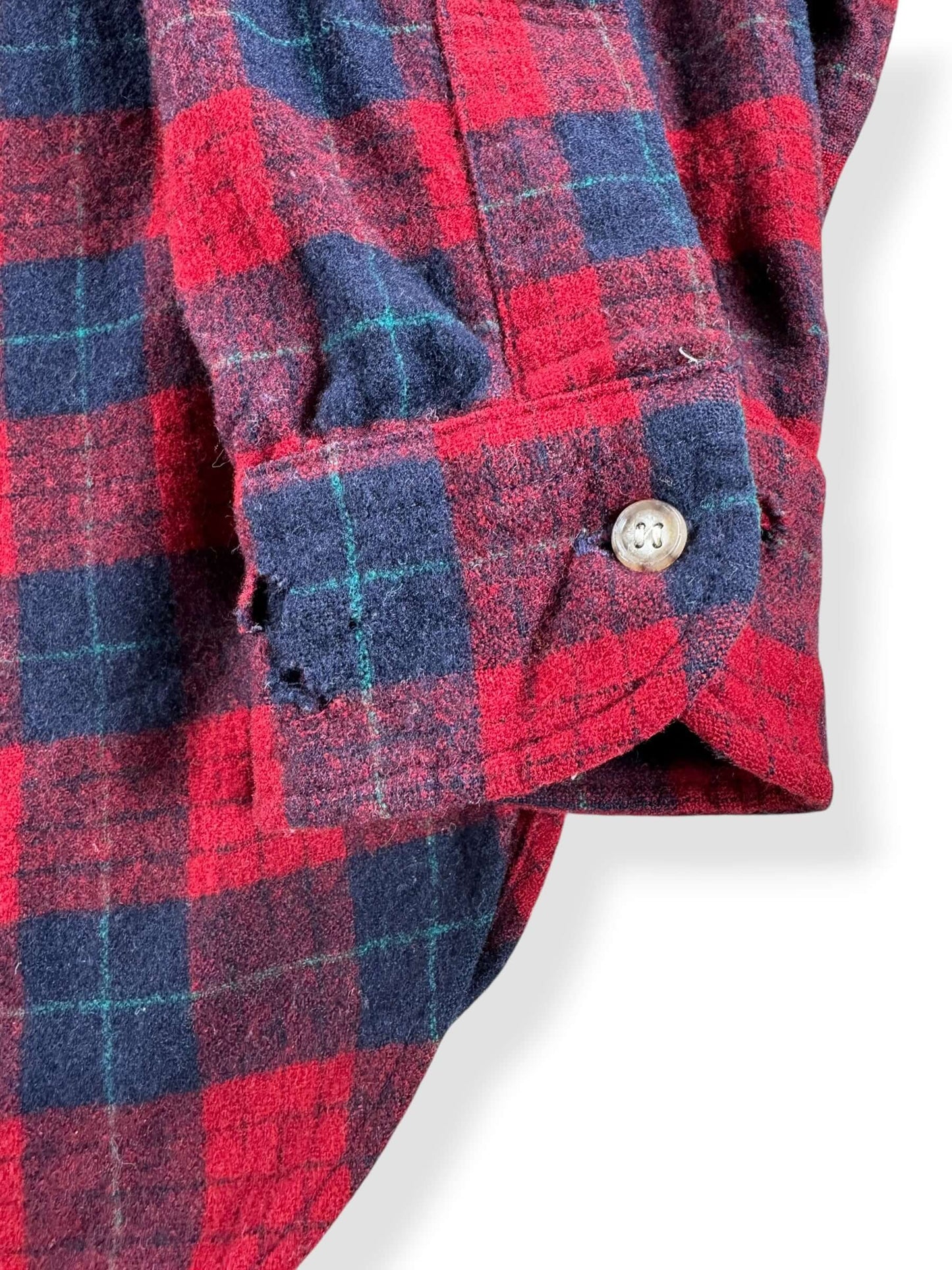 Hole on Vintage Red & Navy Pendleton Flannel SZ L