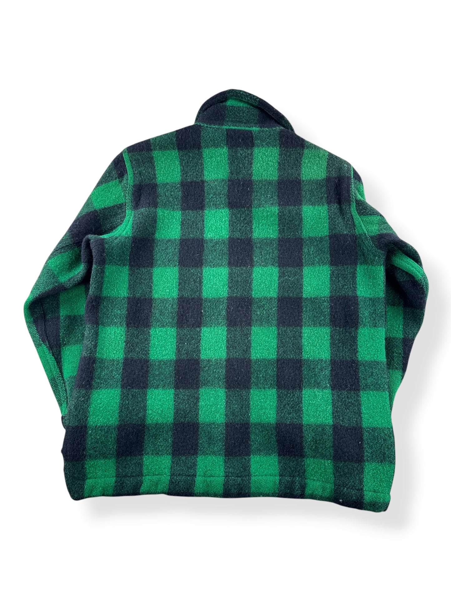 Back of Vintage 50s Woolrich Green Buffalo Plaid Wool Flannel SZ 15