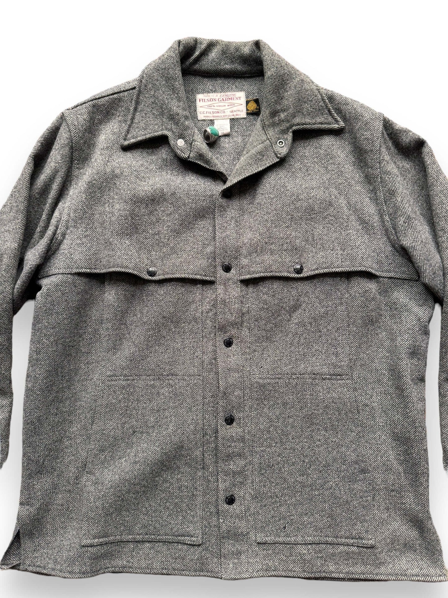 front close up of Vintage Filson Style 95 Herringbone Cape Coat SZ L