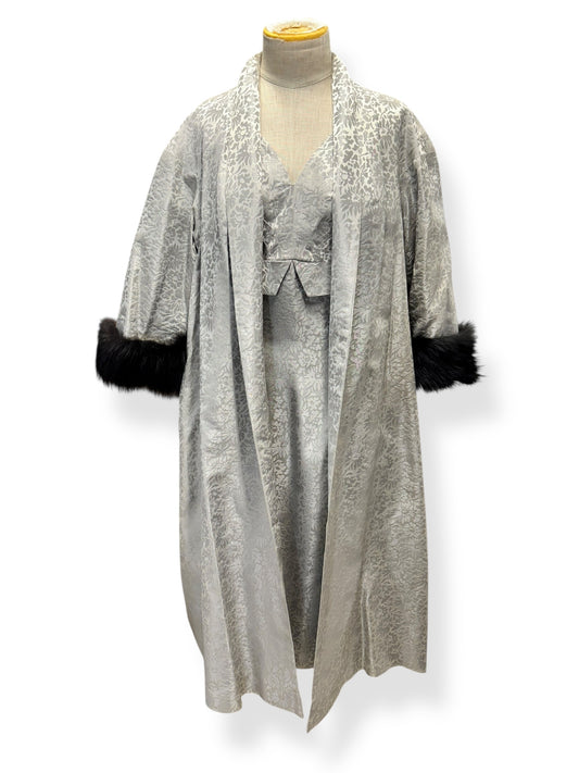 Front view of 1950s Lilli Diamond Silver Cocktail Dress and Coat L