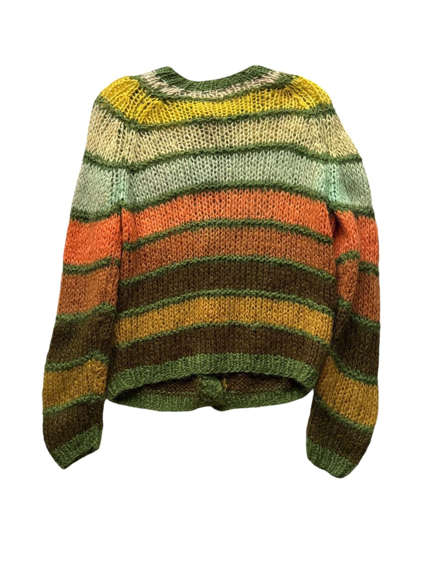 Back view of 1960s Green and Orange Striped Cardigan L