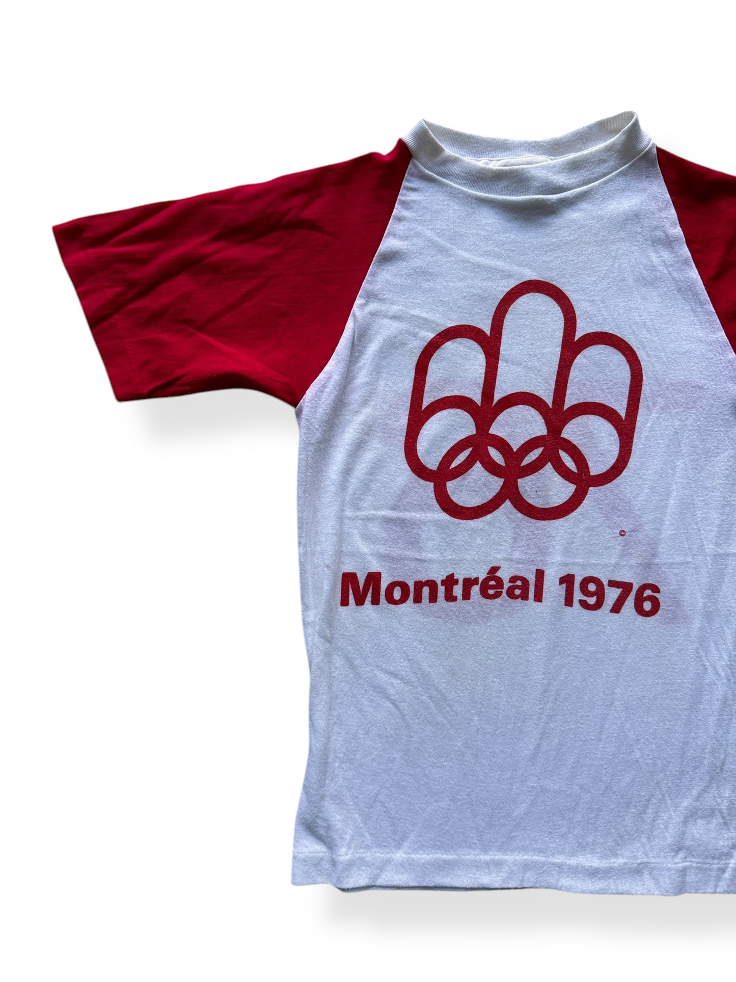 Front Right of Vintage 1976 Montreal Olympics Raglan Tee SZ Youth M