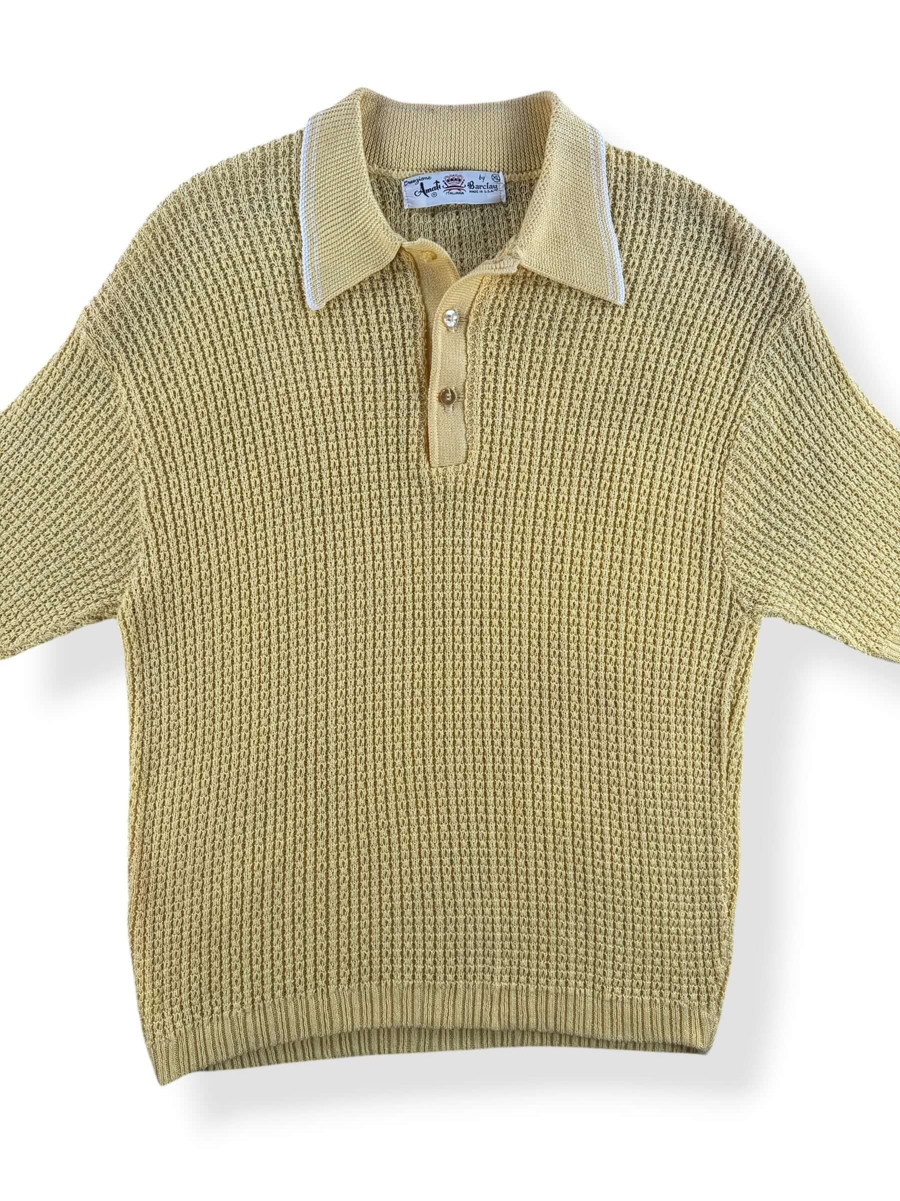 Front Close Up of Vintage Barclay Yellow Knit Polo SZ XL (Fits M)