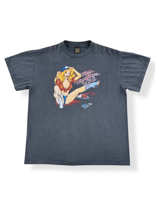 Front of Vintage 3D Emblem Truckers Only Miss Mudflaps Tee SZ L