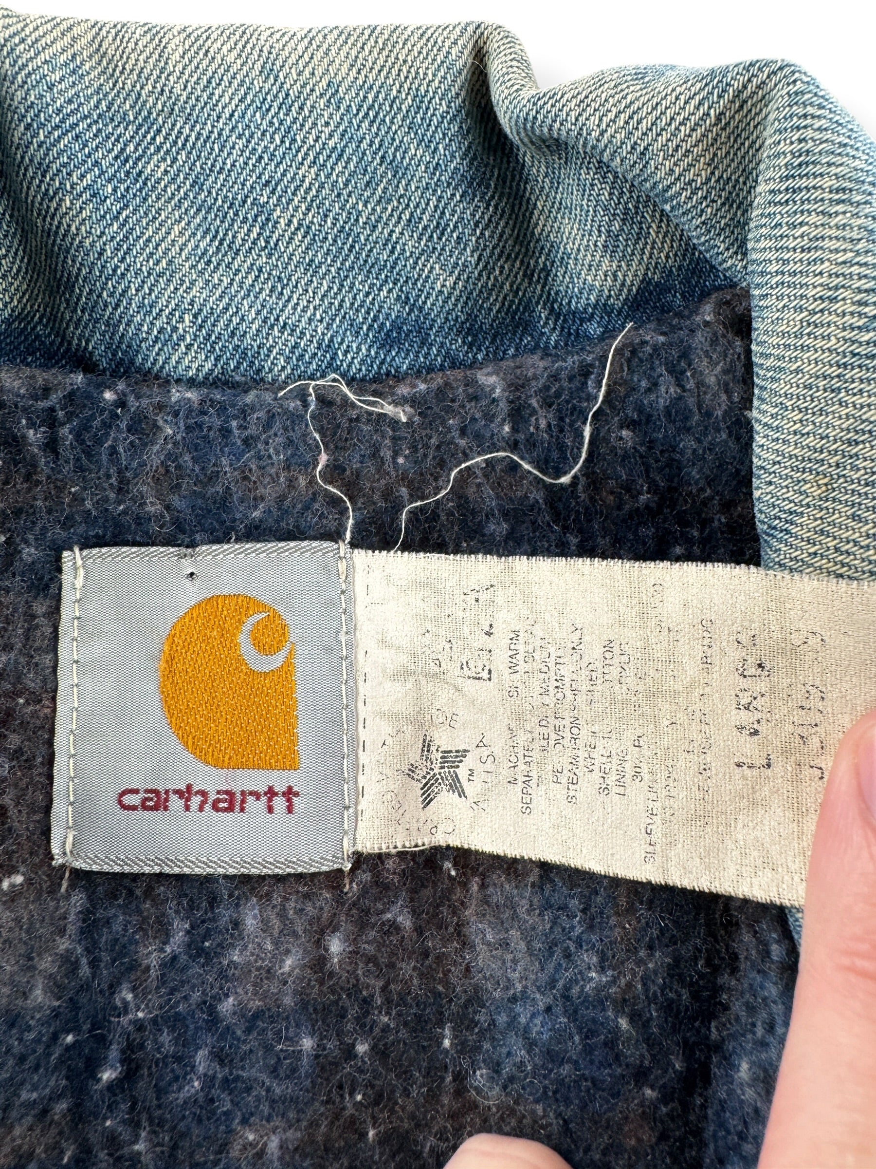 Tag on Vintage MIUSA Carhartt Denim Trucker Jacket SZ L