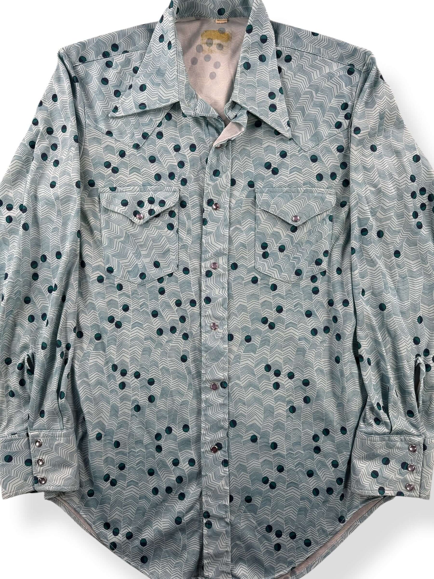 Front Close Up of Vintage Disco Pearlsnap Shirt SZ S