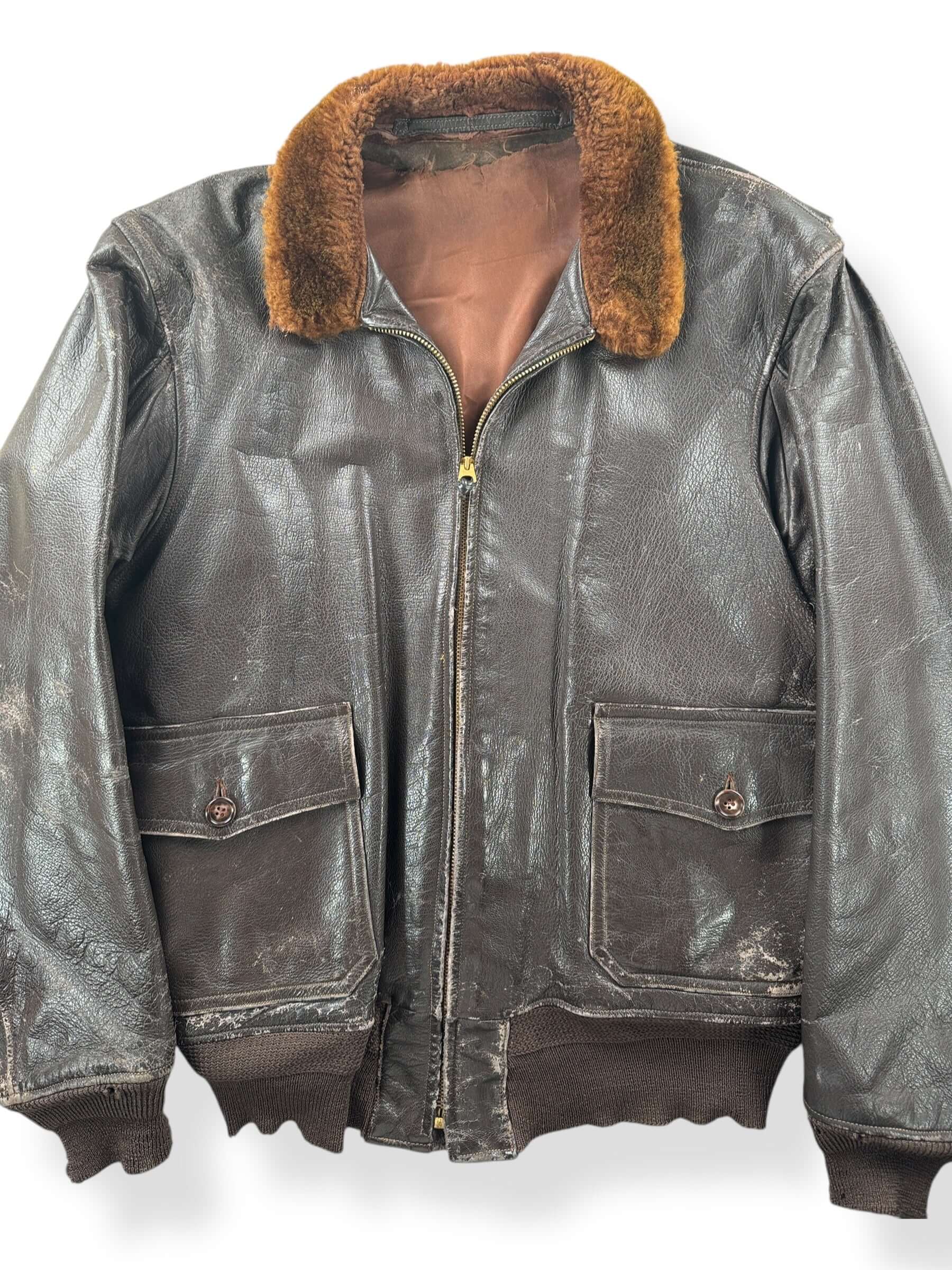 Front Close Up of Vintage USN G-1 Flight Jacket SZ 42 AS IS