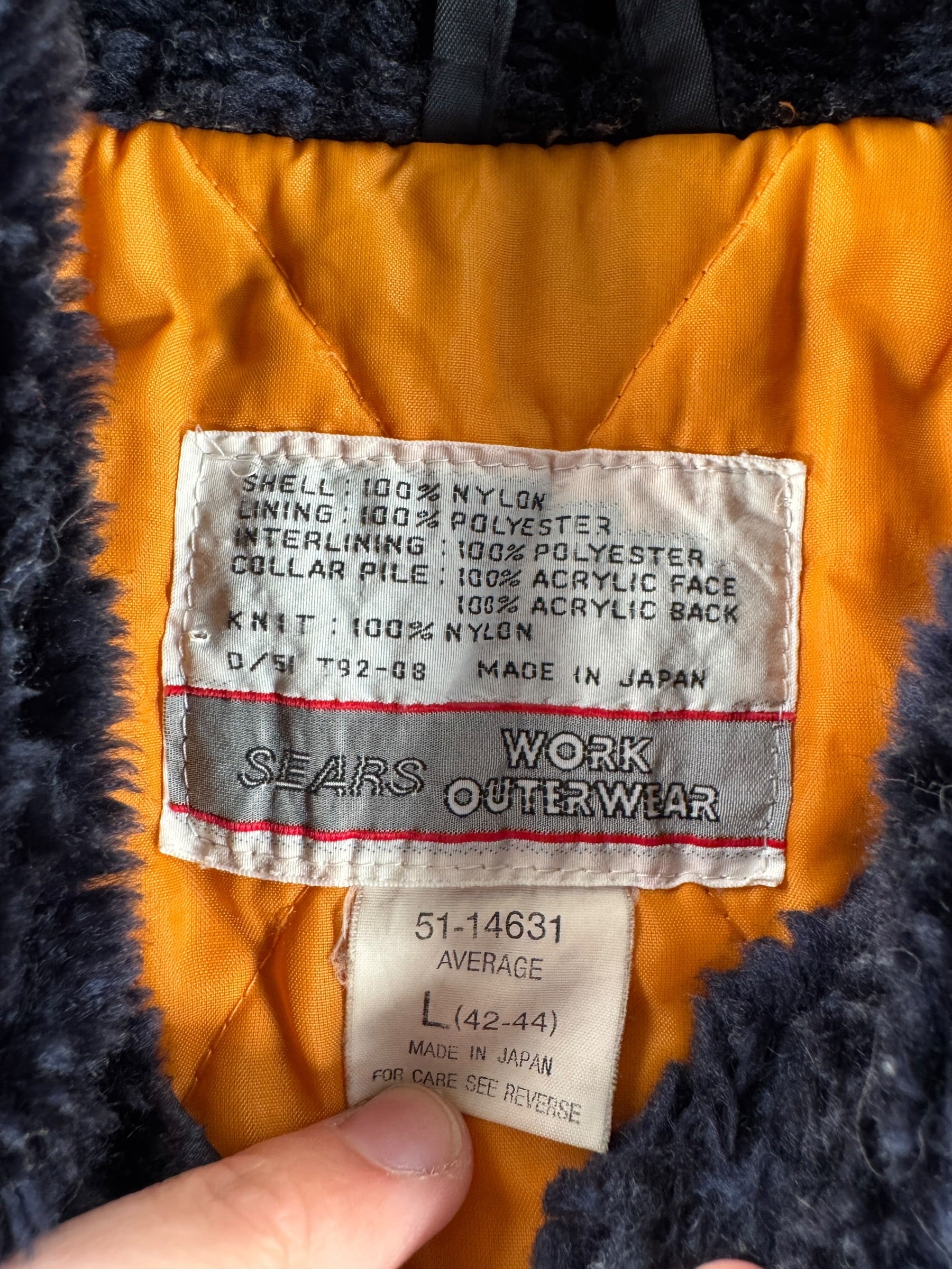 Tag on Vintage Sears Navy Blue Bomber Jacket L