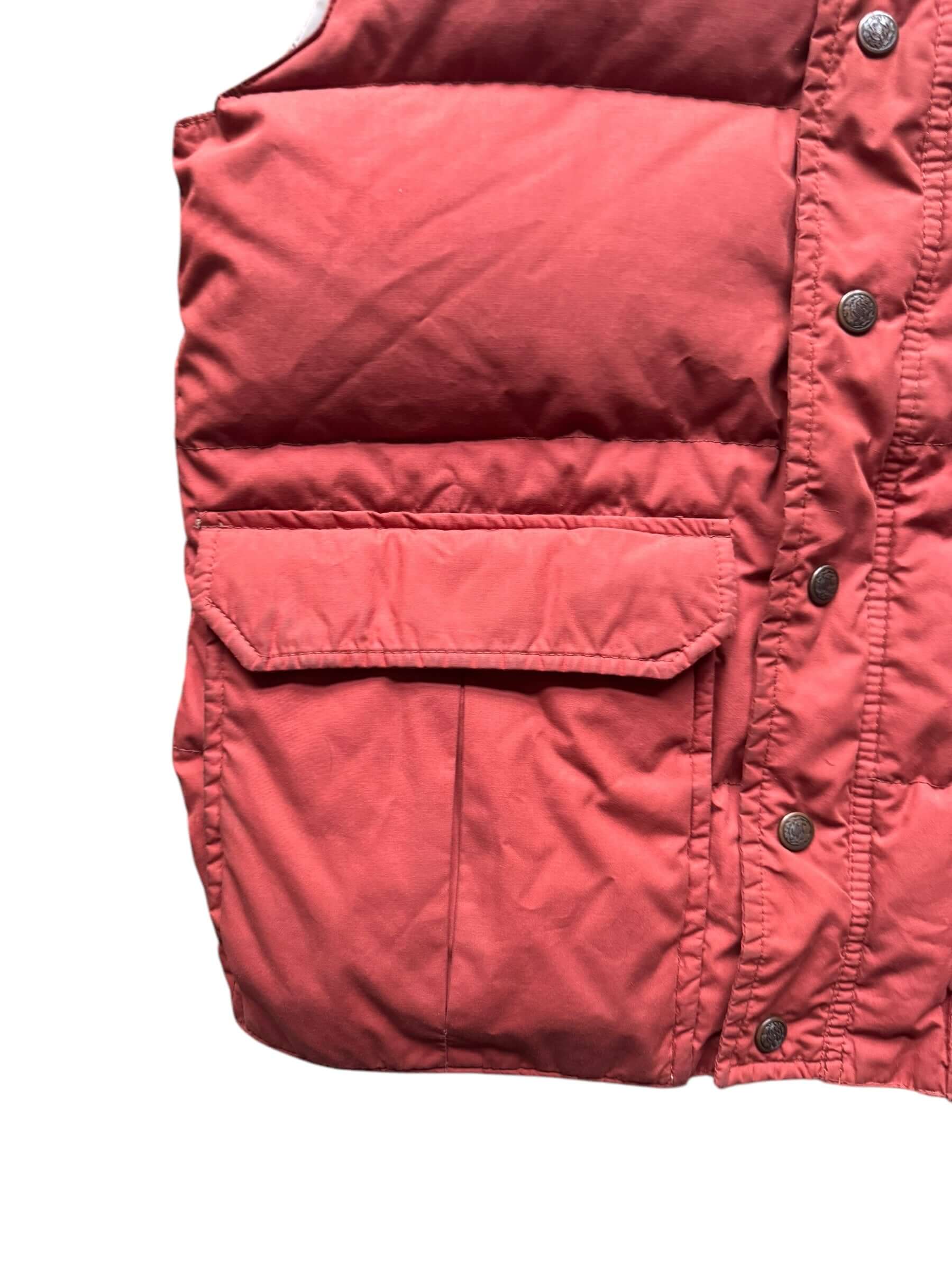 Front right bottom of 1970s Sears Burnt Orange Puffer Vest L