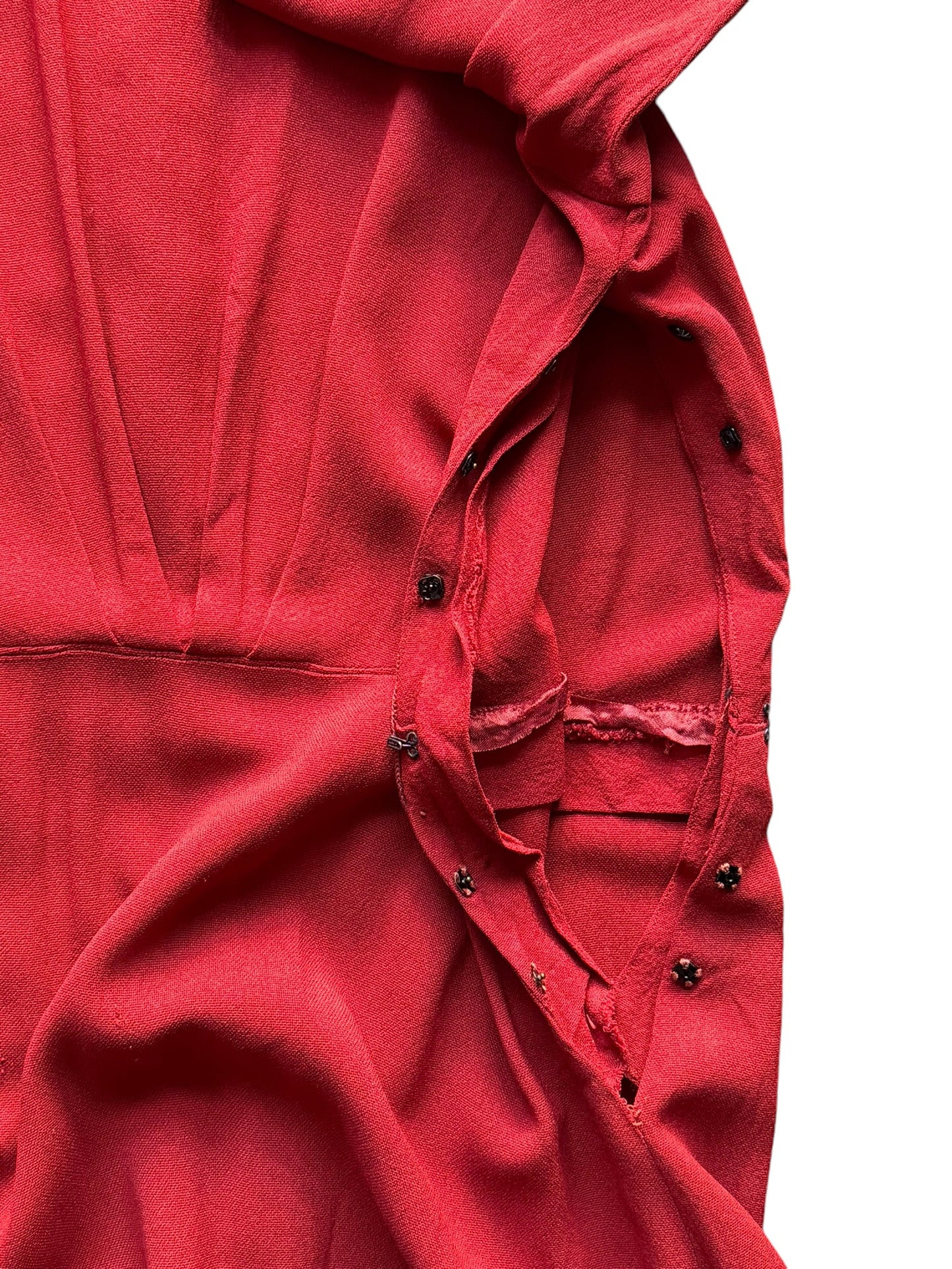 Side buttons 1930s-40s Red Rayon Back button Dress S