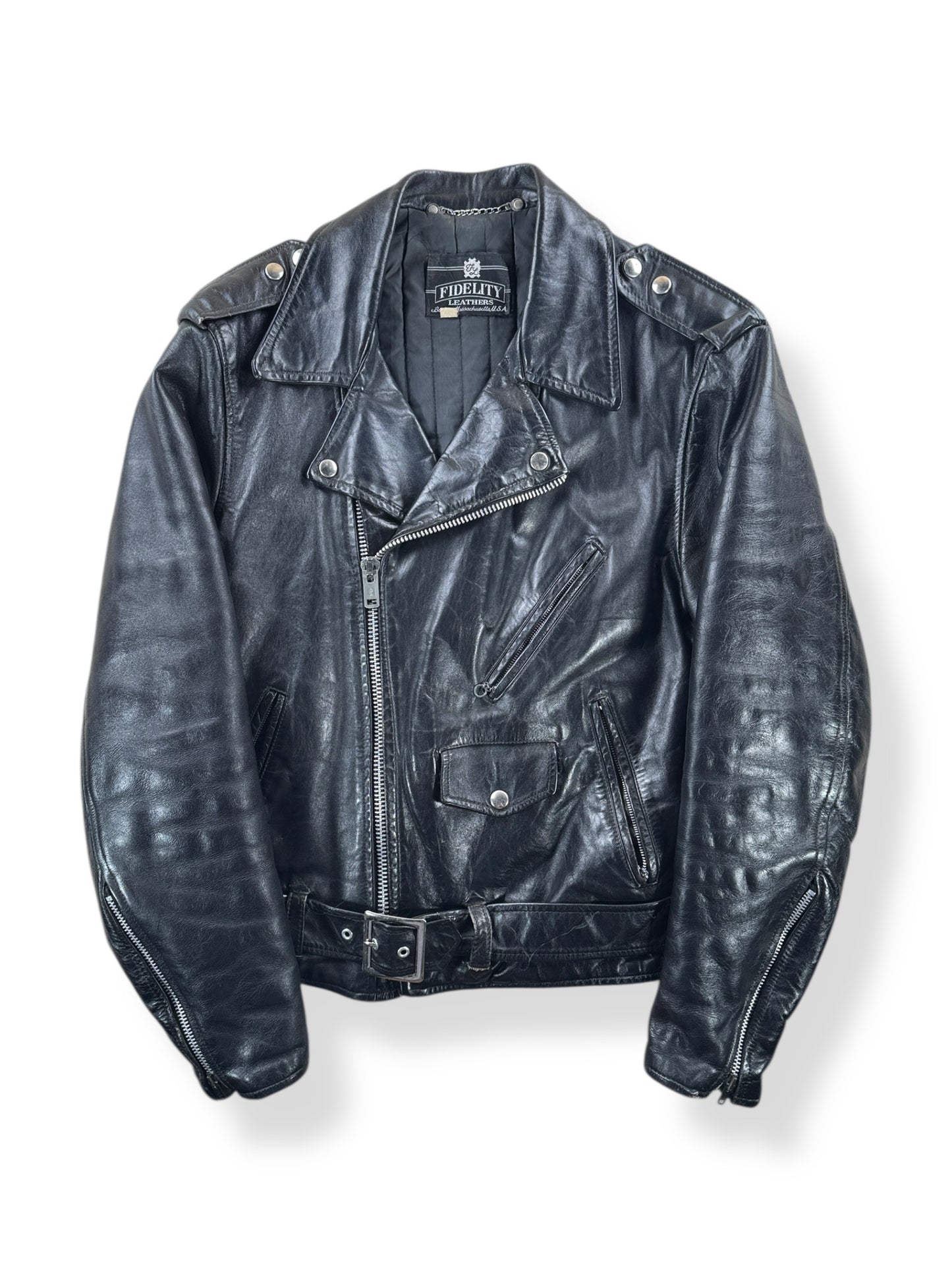 Front of Vintage Fidelity Leathers Biker Jacket SZ 42