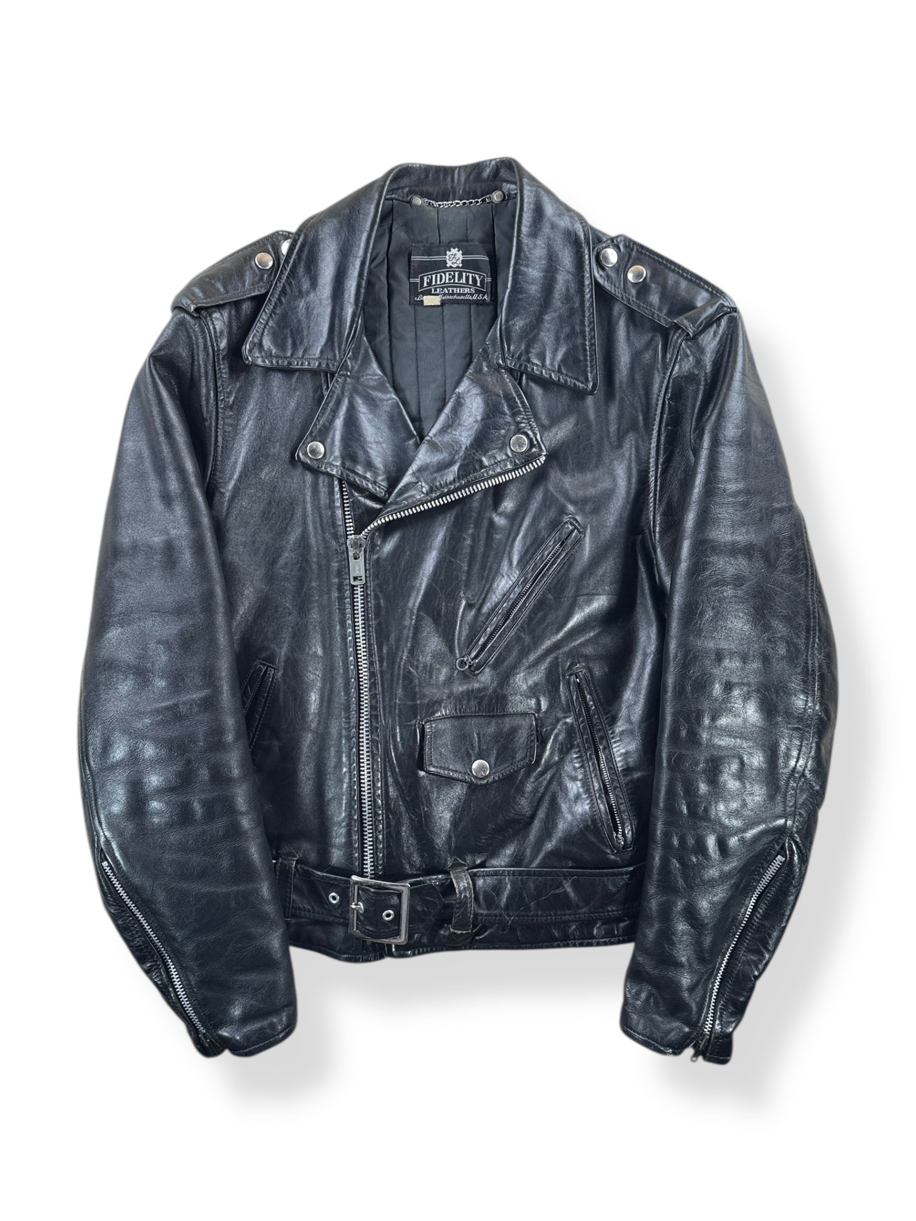 Front of Vintage Fidelity Leathers Biker Jacket SZ 42