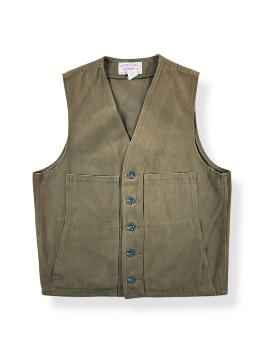 Front of Vintage Olive Green Filson Moleskin Vest SZ 40