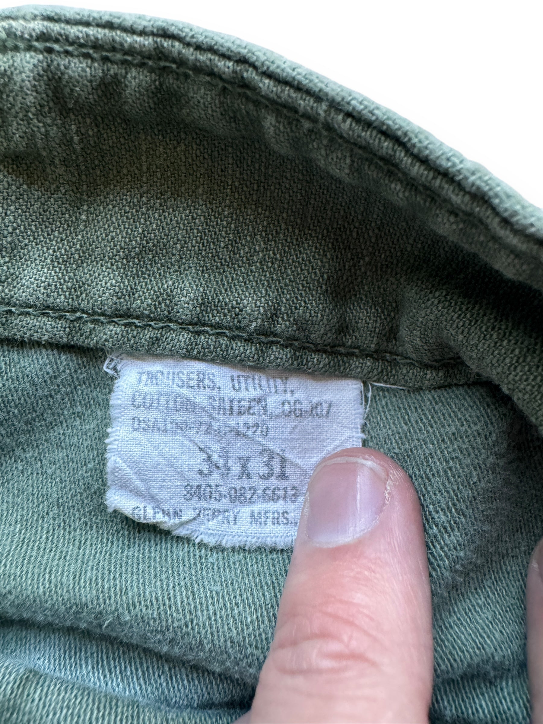 size tag on Vintage Vietnam Era Cotton Sateen OG-107's W32