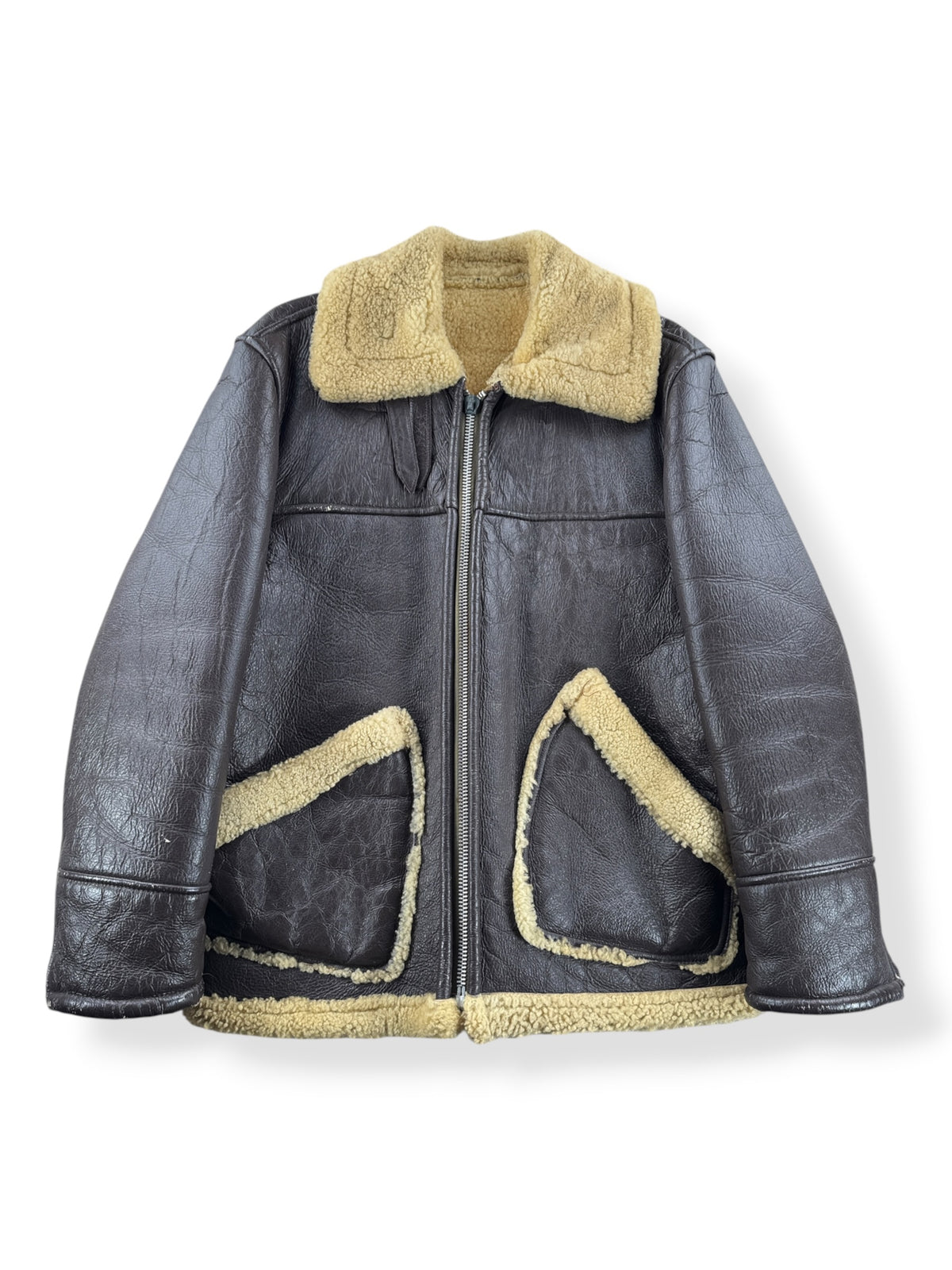 Front of Vintage 40s/50s Military B-3 Style Leather Jacket SZ M - AS IS
