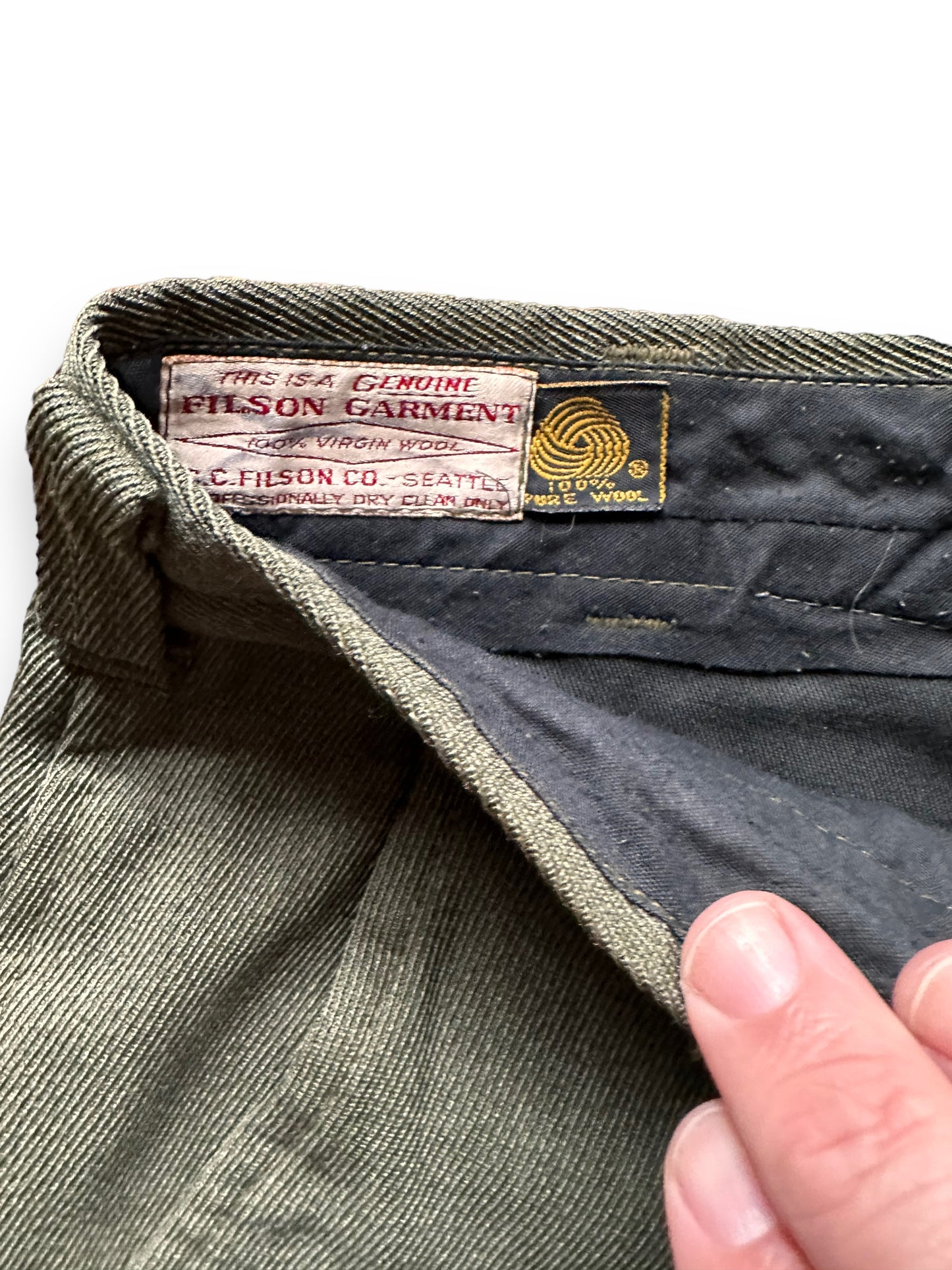 Tag View of Vintage Filson Whipcord Shorts W30 |  Barn Owl Vintage Goods | Vintage Filson Workwear Seattle