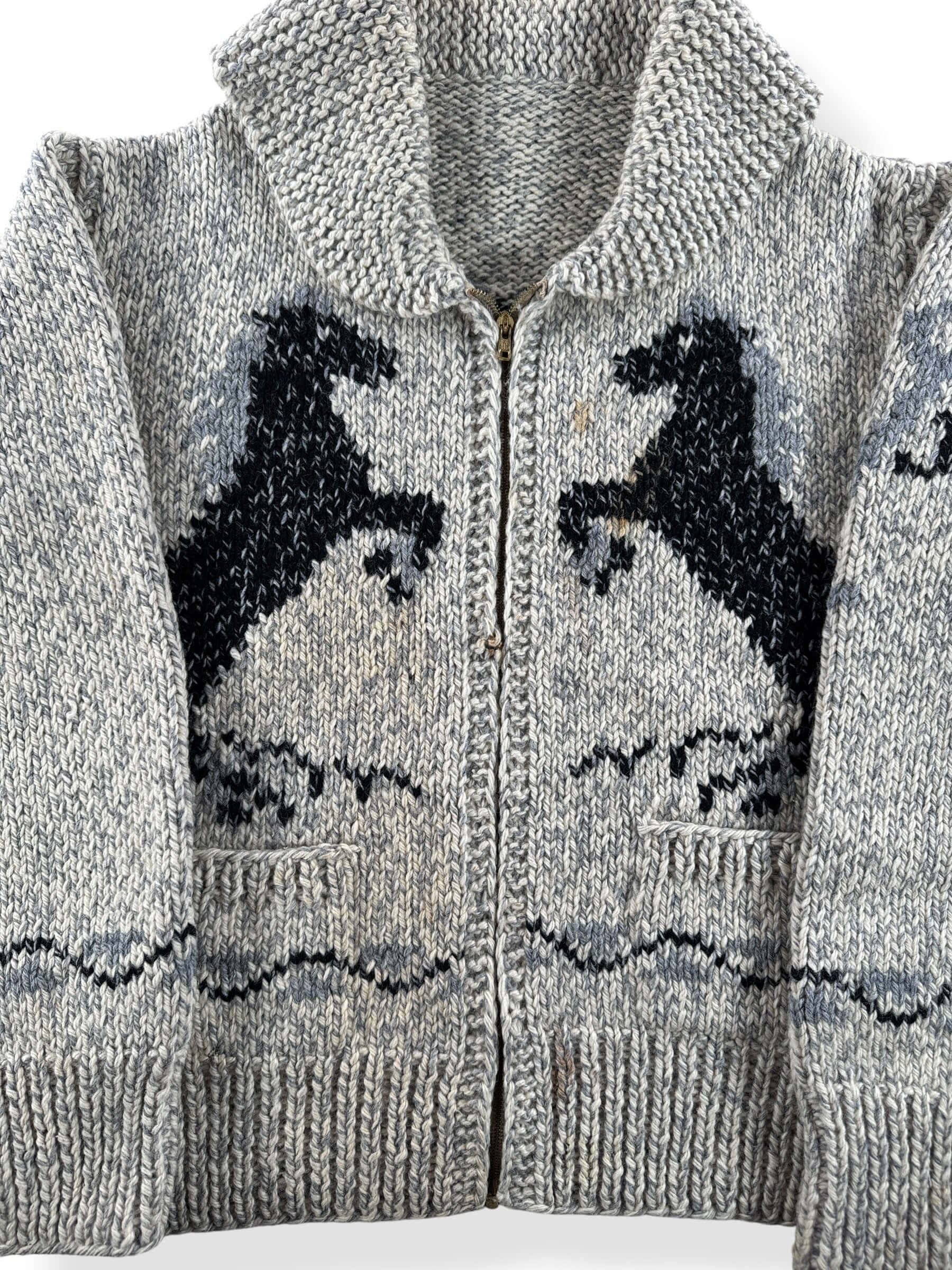 Front Close Up of Vintage Cowichan Style Horse Sweater AS IS SZ M/L