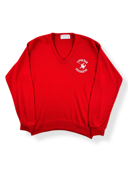 Front of Vintage Lutheran Crusaders V-Neck Sweater SZ M