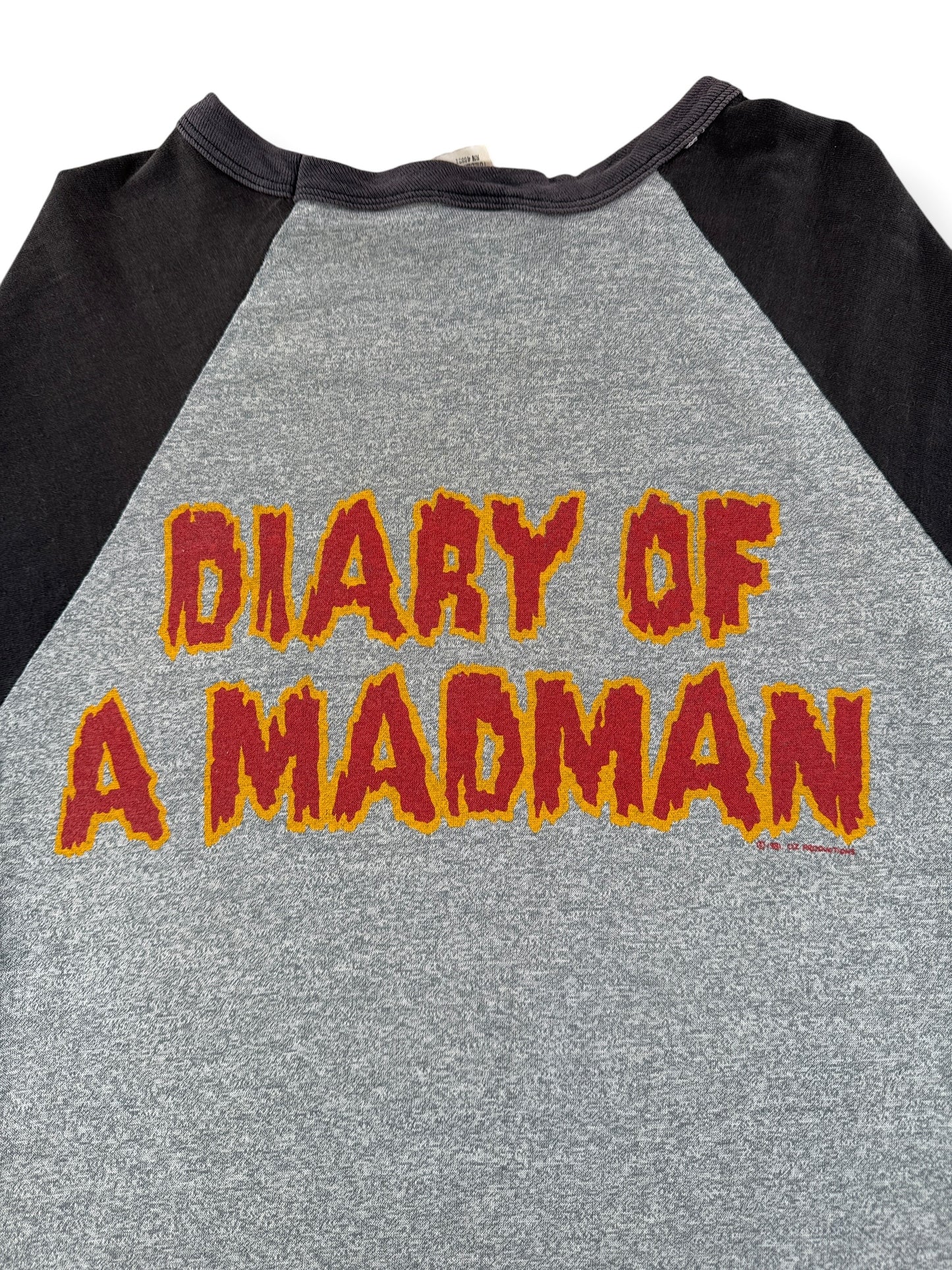 Back Graphic of Vintage Ozzy Osbourne Diary of a Madman Raglan Tee SZ M (Fits XS/S)