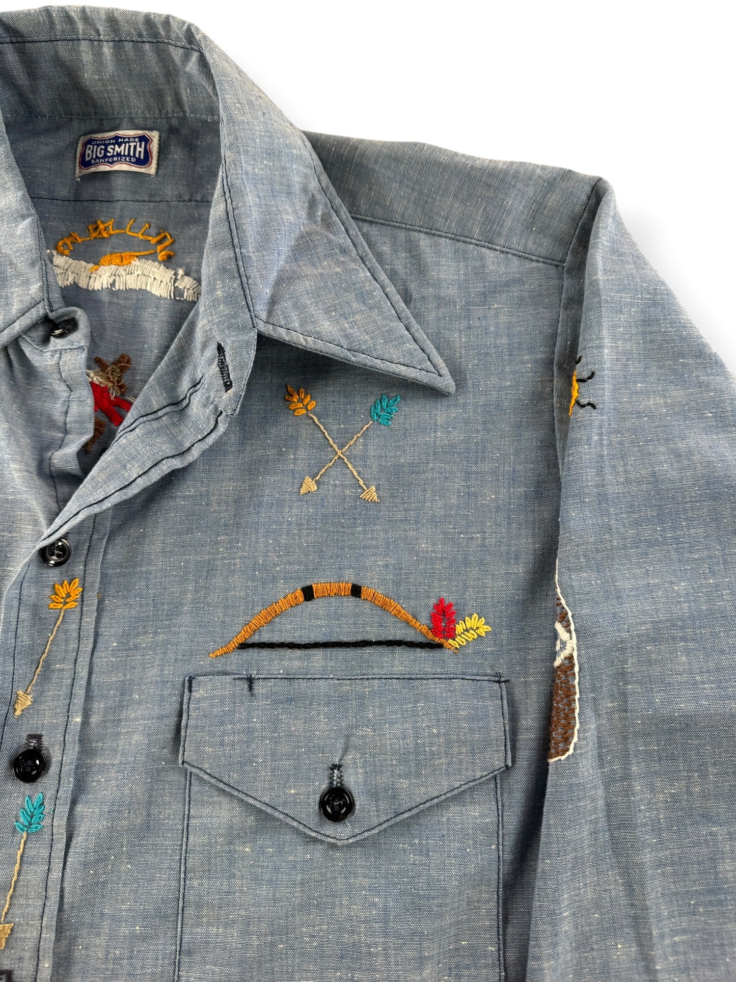 Embroidery on Vintage Big Smith Embroidered Chambray Shirt SZ L