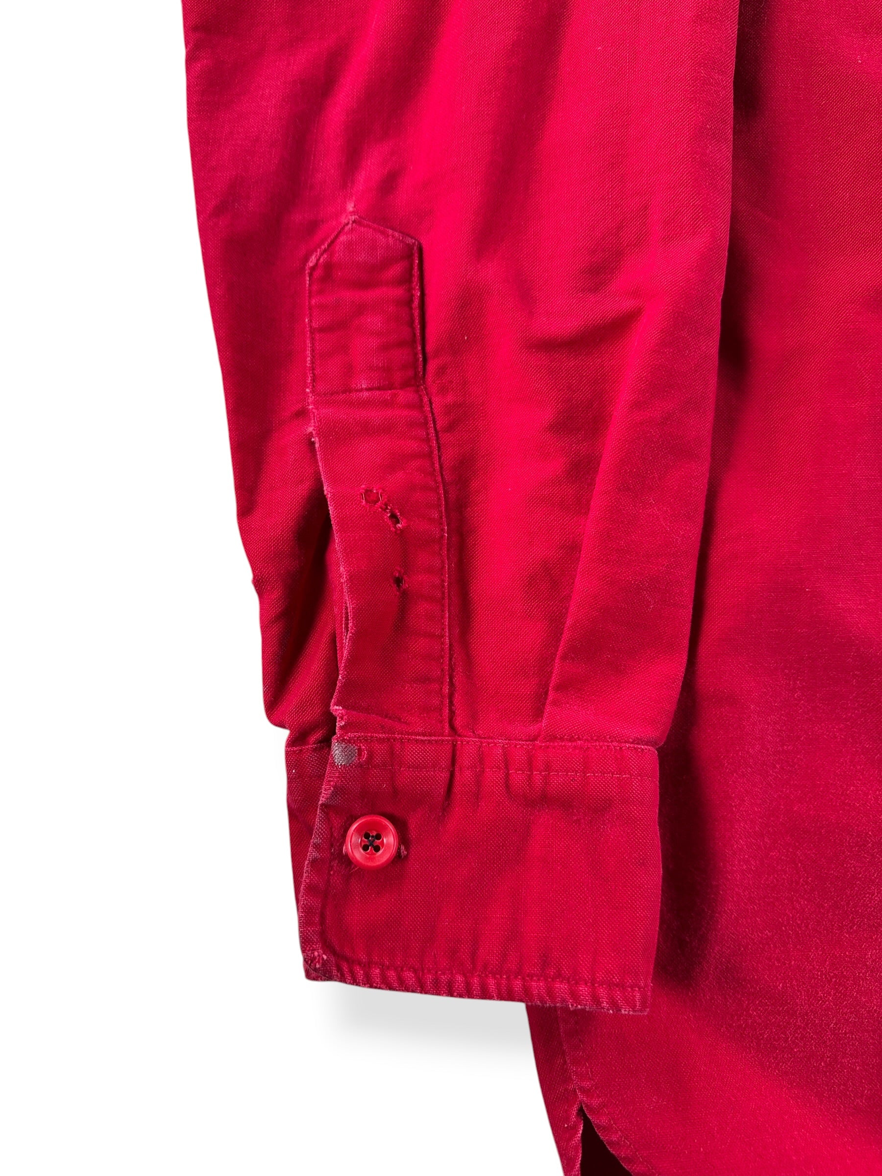 Wear on wrist of Vintage 1960s LL Bean Script Era Chamois Cloth Shirt