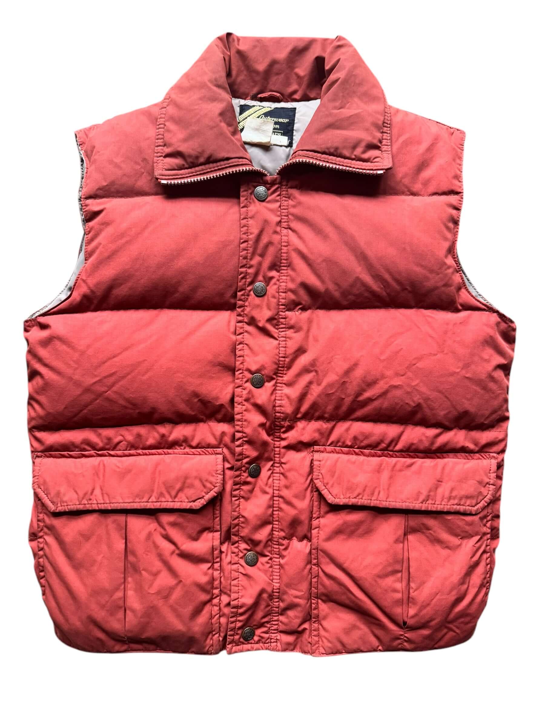 Front view of 1970s Sears Burnt Orange Puffer Vest L