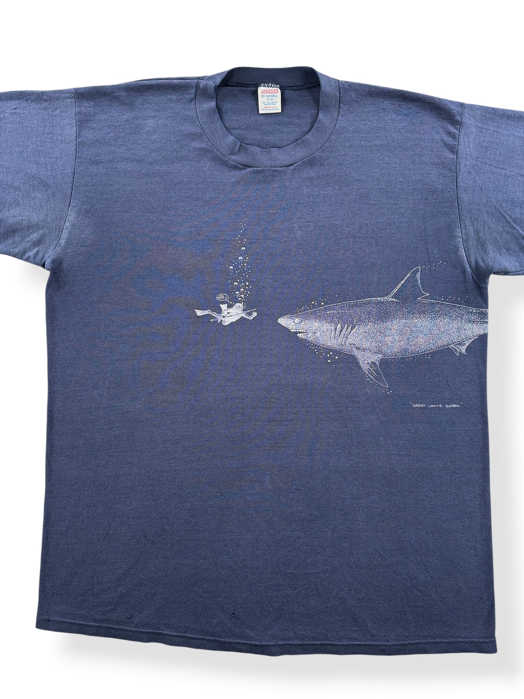 Front Close Up of Vintage Oh Shit Shark Tee S XL (Fits L)